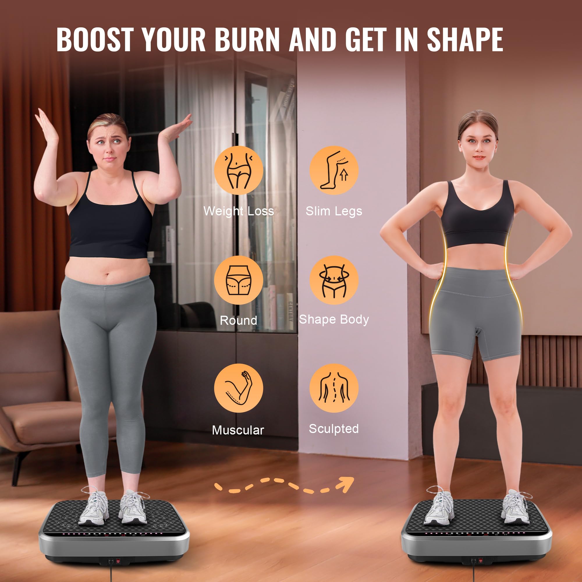 Vibration Plate Exercise Machine for Weight Loss & Body Toning - Whole Body Fitness Platform with Dynamic Workout Lights - Home Gym Equipment for Women & Men - Ideal for Lymphatic Drainage, Muscle Recovery & Home Workouts