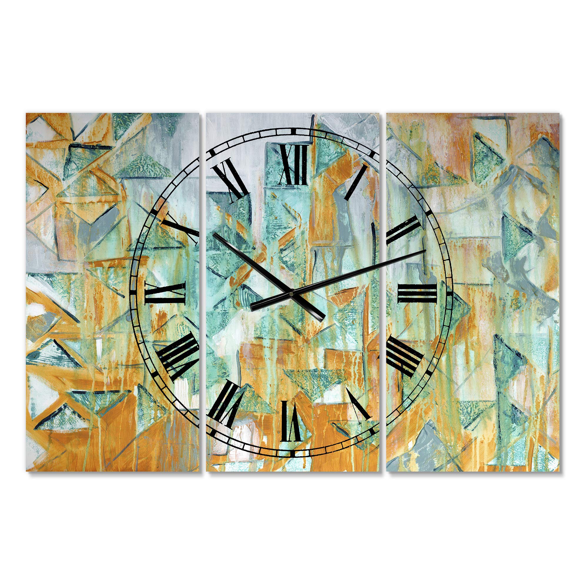 DesignQ Modern Wall Clock 'Triangular Cascade' - Green Round Silent Non-Ticking Wall Clock for Living Room, Bedroom, Office Decor | Perfect for Home, Office & Gift Giving