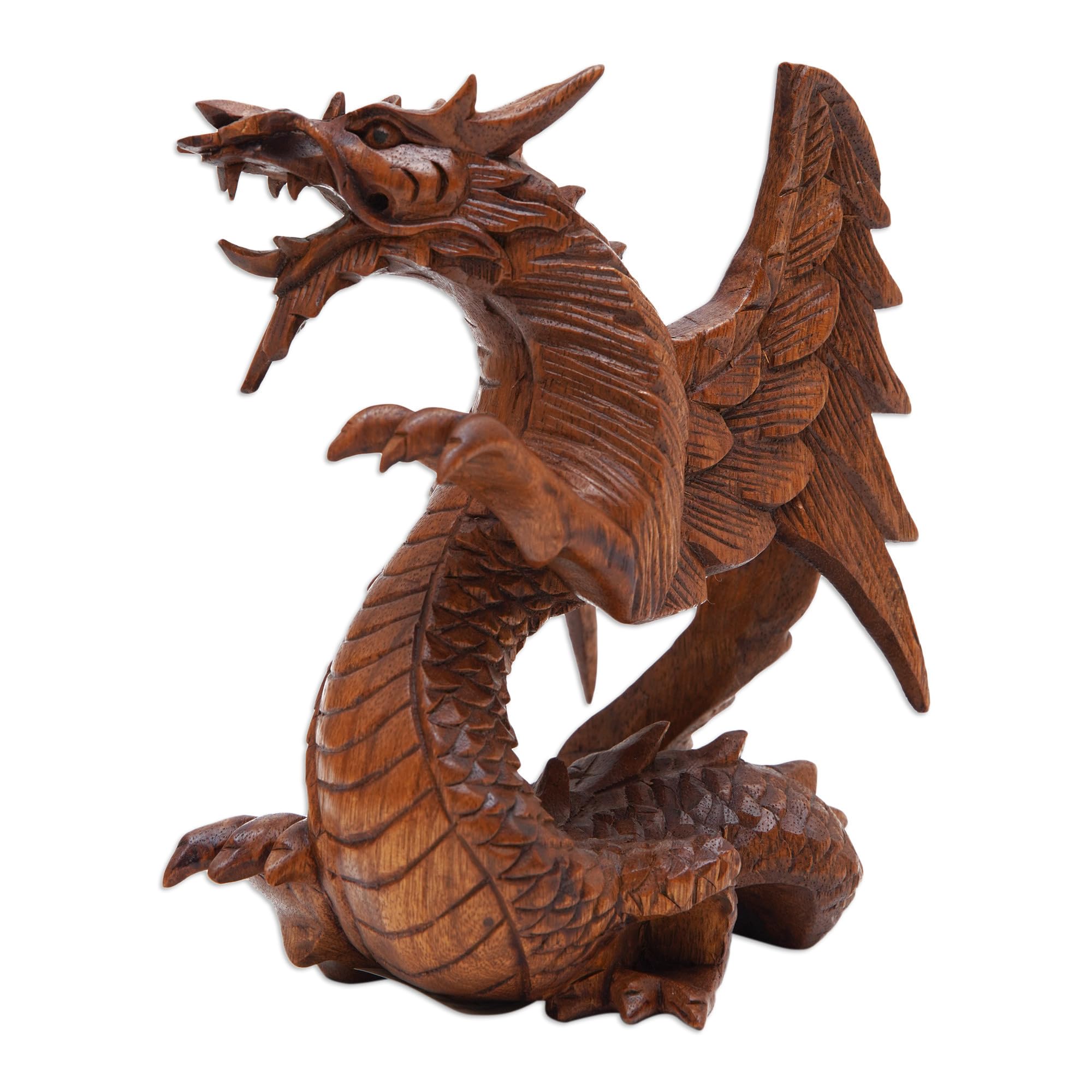 Hand Carved Suar Wood Winged Dragon Sculpture - 6
