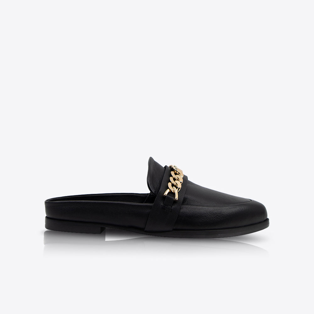 Tuesday Chain Slide Sandals for Women - Black & Gold Gladiator Flat Slides - Comfortable Summer Beach Shoes for Casual Outings and Poolside Relaxation