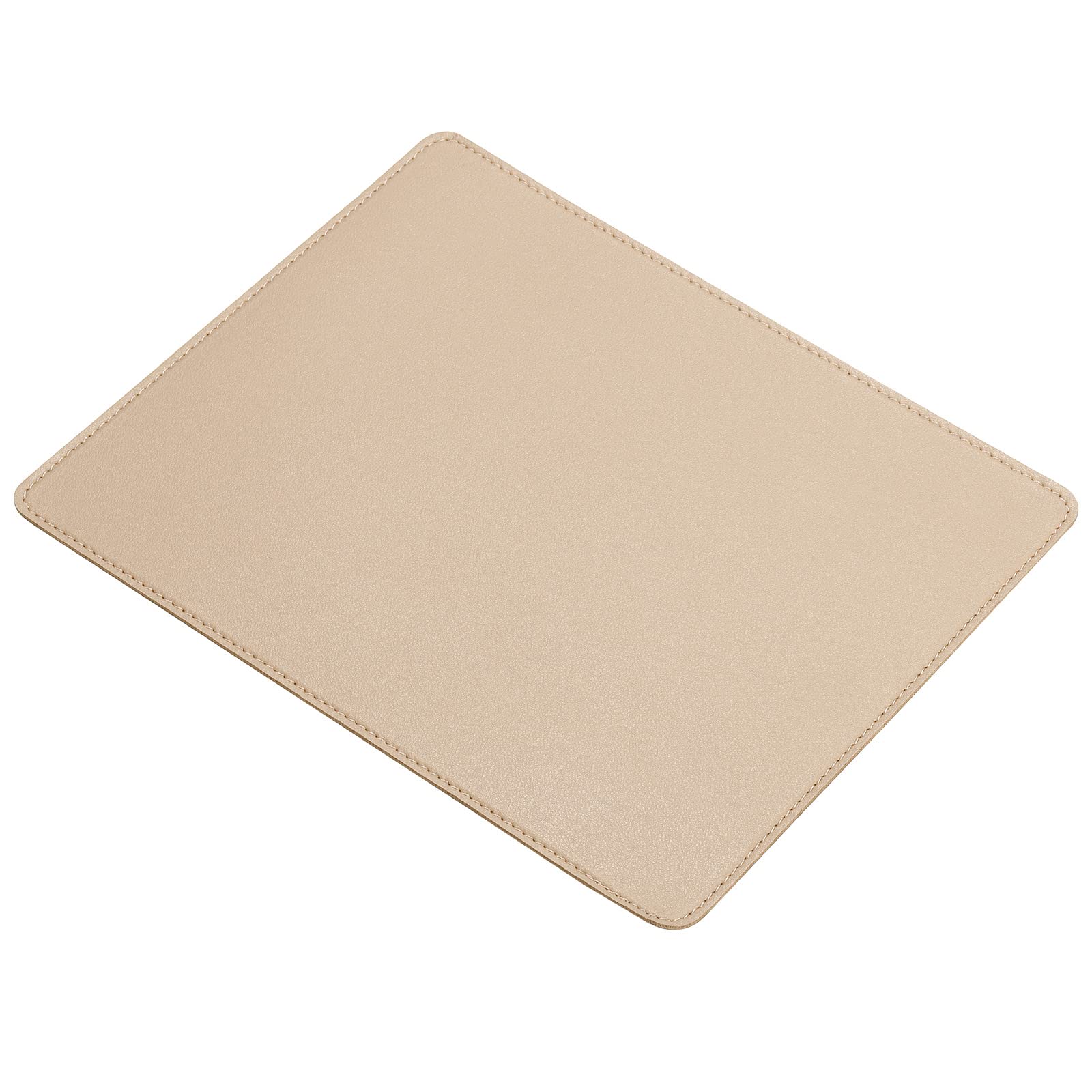 PATIKIL 10.2x8.3 Inch PU Leather Mouse Pad with Cork Non-Slip Base - Waterproof Computer Desk Mat with Stitched Edges for Office & Home Use (Khaki) - Perfect for Gaming, Workstations & Laptop Setups
