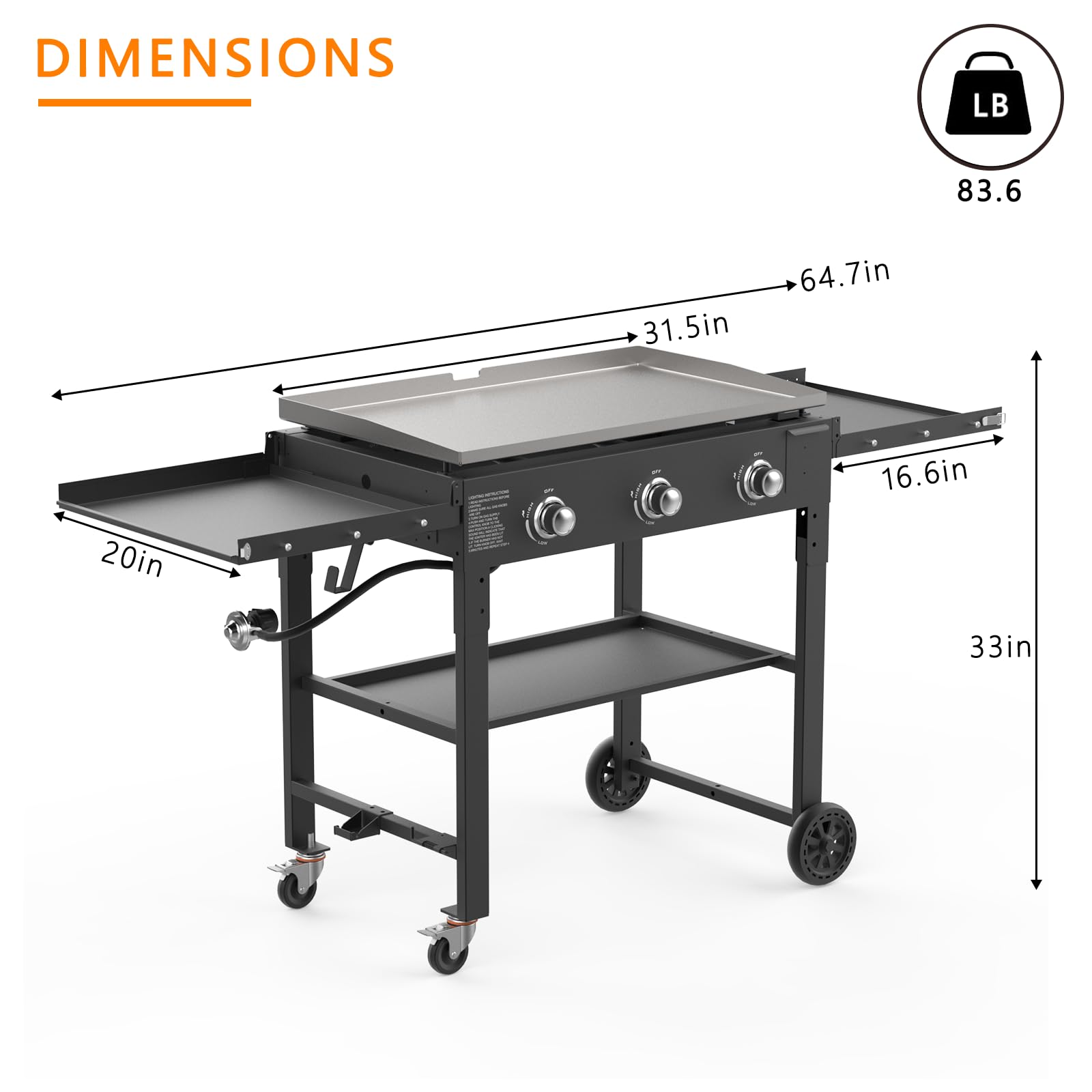 SKOK 31.5 Inch Foldable Outdoor Gas Griddle - 45000 BTU Portable Flat Top Grill with 3 Burners & Side Shelves | Perfect for Camping, Tailgating, and Backyard BBQs