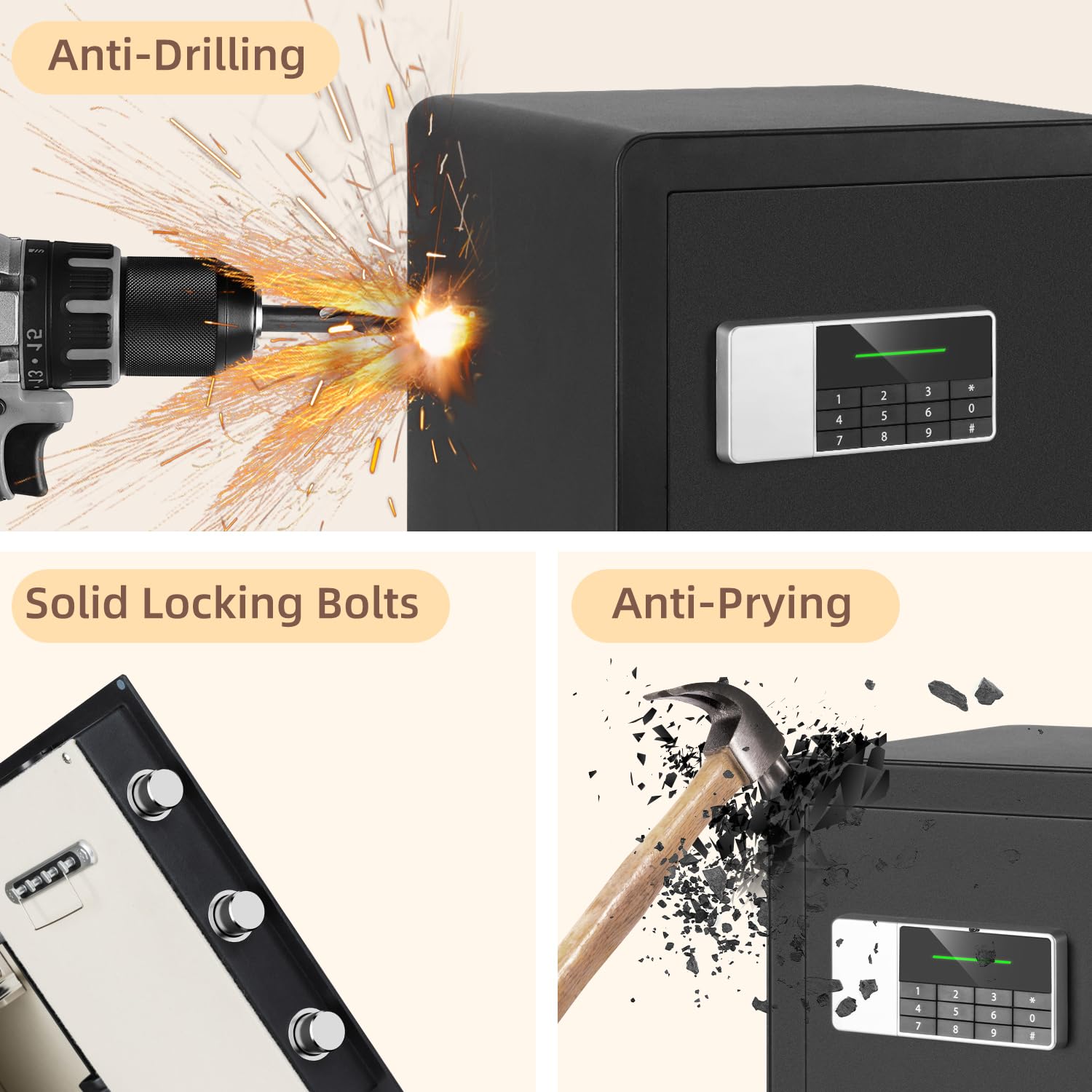 2.9 Cubic Feet Home Security Safe Box with Electronic Digital Keypad - Dual Alarm System, LED Light & Adjustable Shelves - Fireproof Safe for Money, Jewelry, Documents - Ideal for Home, Office & Hotel Use