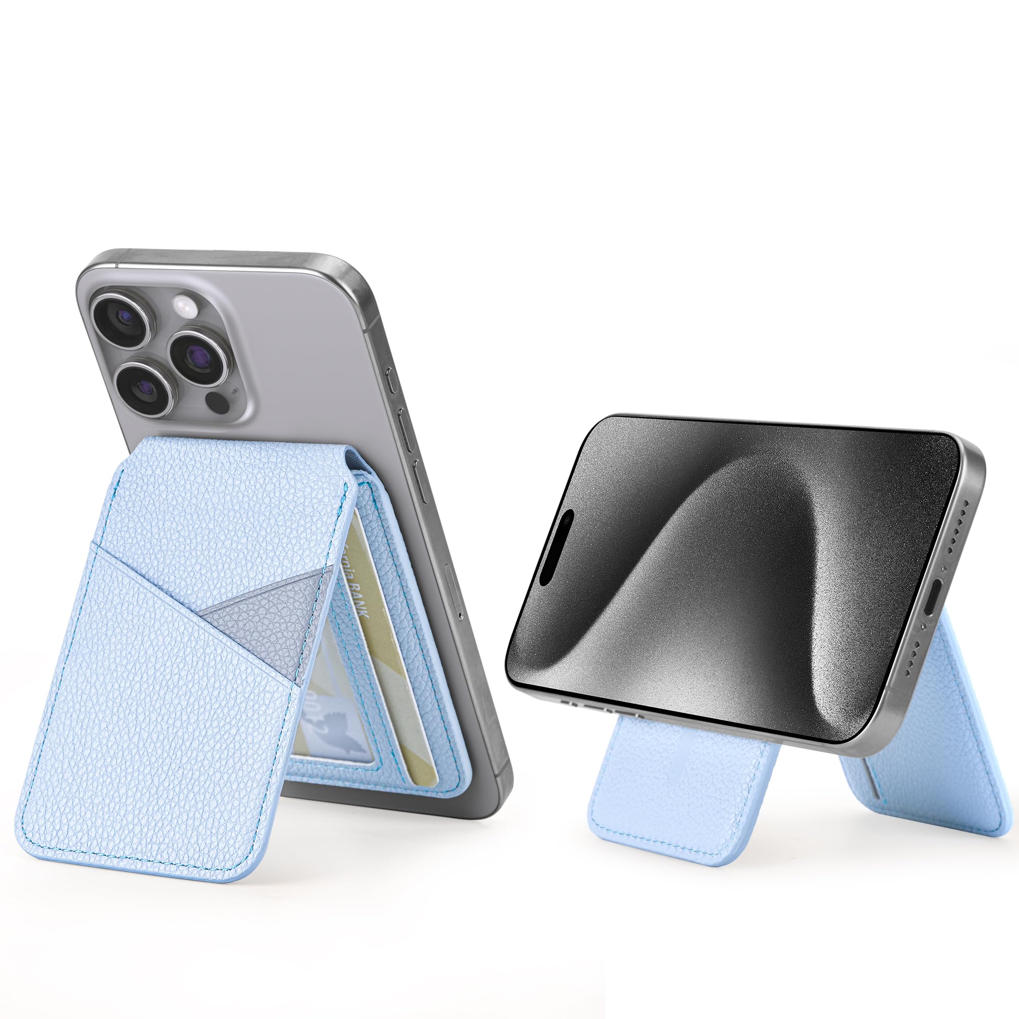 Arae Magnetic Phone Wallet for iPhone 16/15/14/13/12 Series - MagSafe Compatible, RFID Blocking, PU Leather with 4 Card Holder & Adjustable Stand (Blue) - Perfect for Daily Commute, Shopping & Travel