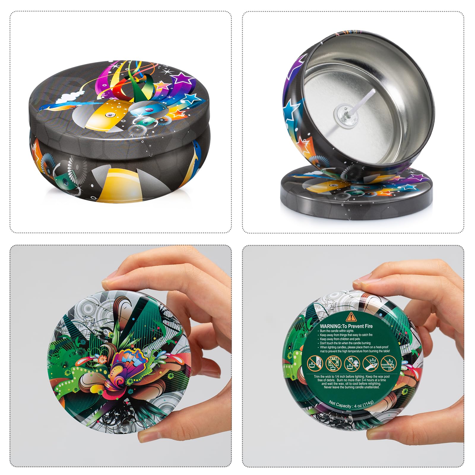 Opeshar 6-Pack 4oz Large Caliber Candle Tins with Lids - Empty Round Candle Jars for DIY Candle Making, Includes Pre-Cut Wicks, Wick Stickers & Wick Holders - Perfect for Home, Wedding, Spa & Gift Candles