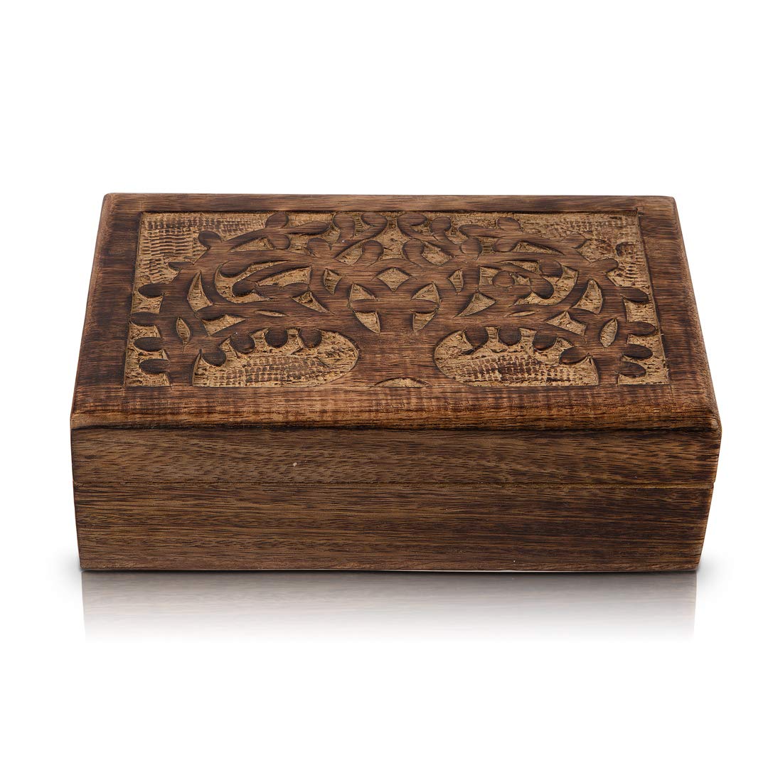 Handmade Wooden Jewelry Box with Tree of Life Carving - Jewelry Organizer, Keepsake Box & Watch Storage - Perfect Birthday, Housewarming Gift for Women - Great for Home Decor, Wedding Jewelry Storage & Travel Accessories