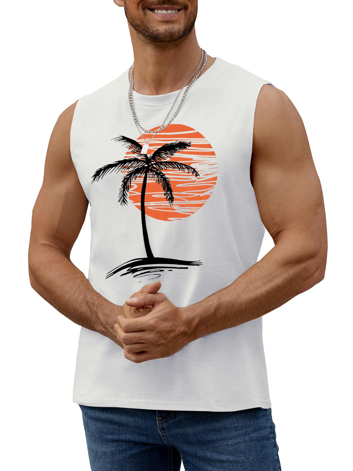 Men's Summer Beach Tank Top - Tropical Hawaiian Palm Tree Print Sleeveless Muscle Tee for Vacation, Surfing & Pool Parties | Quick-Dry Comfort Fit