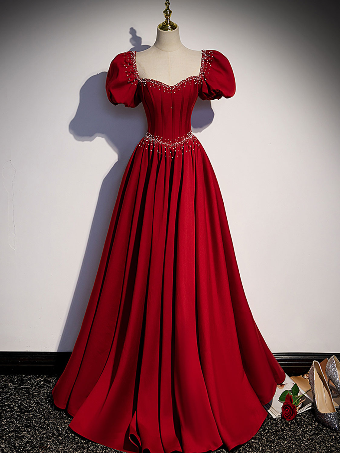 Elegant A-Line Burgundy Satin Dress for Women - Perfect for Evening Parties, Weddings & Special Occasions