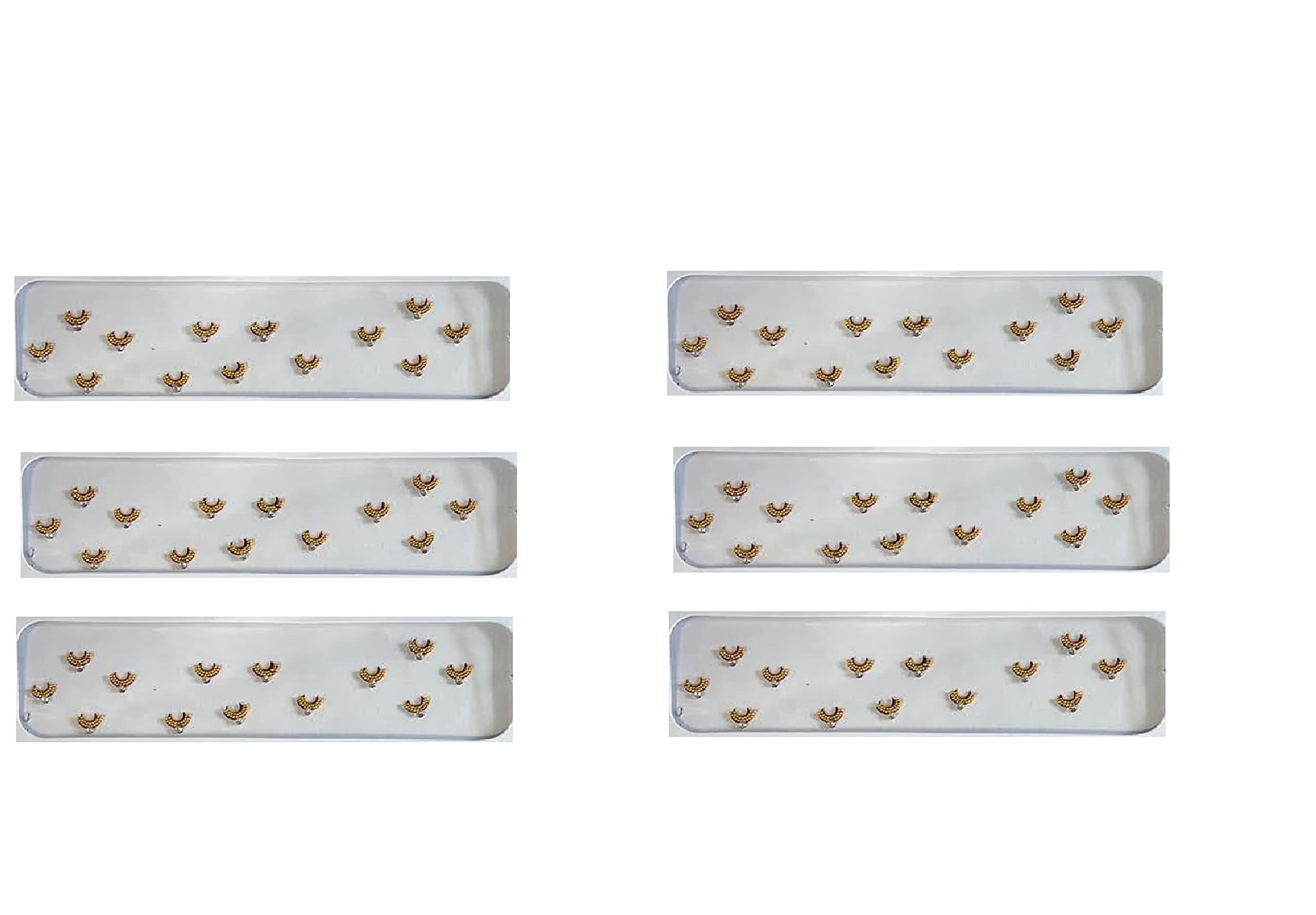 Golden Half Moon Shape 2 Line Moti Stone Bindi Kumkum Sindoor Chandrakor Sticker - 4 Pack of 6 Bridal Bindis for Women & Girls - Perfect for Weddings, Festivals & Special Occasions