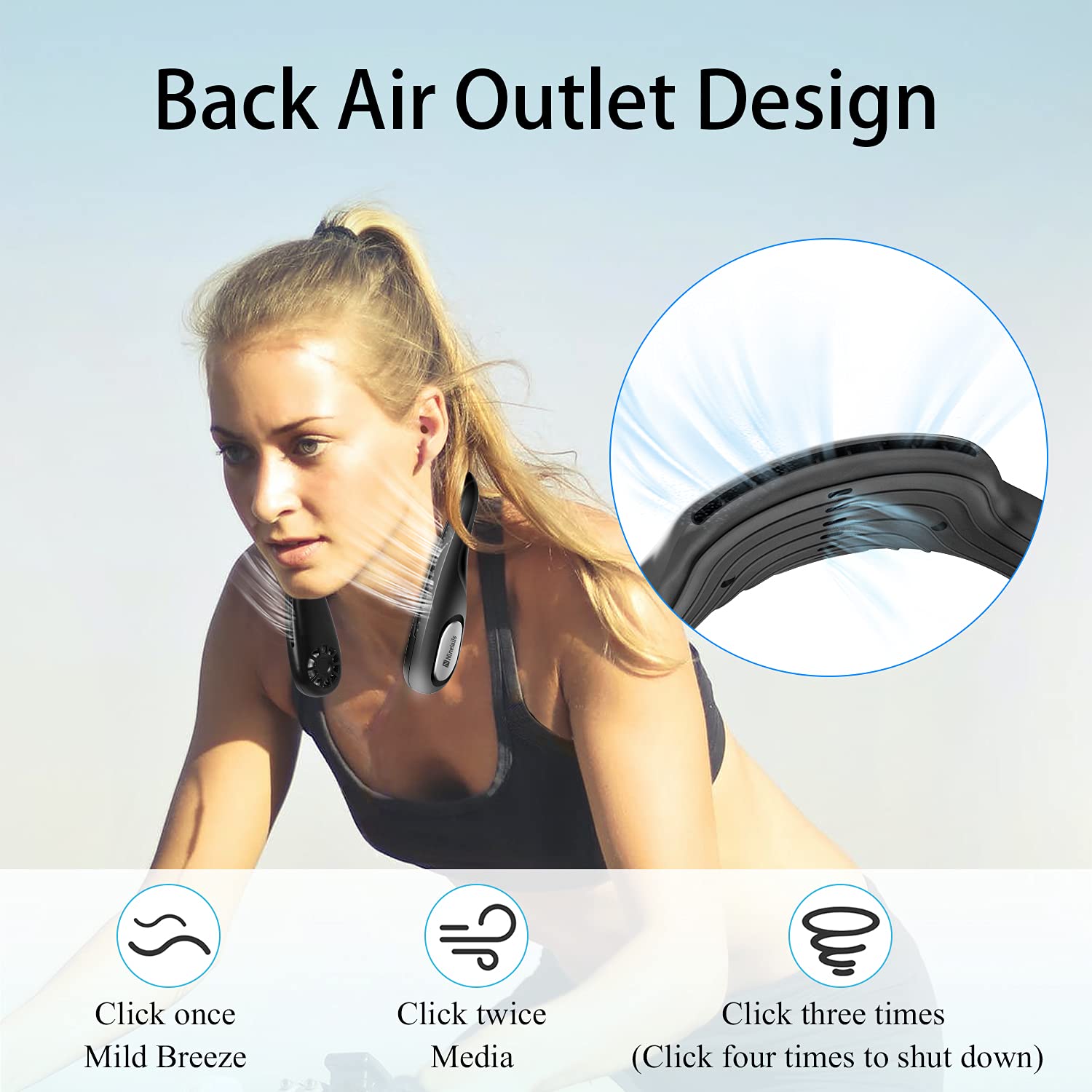 2024 Ninetails 6000mAh Rechargeable Portable Neck Fan - 360° Lightweight Hands-Free Personal Fan with 3 Speed Settings & Ultra Quiet Operation - Perfect for Office, Gym, Travel, Hiking and Outdoor Activities