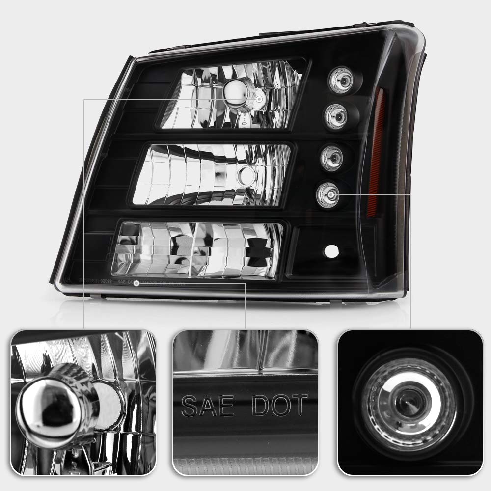 ACANII Black LED Headlights & Bumper Lights Conversion Kit for 2003-2006 Chevy Silverado 1500/2500/3500 & Avalanche - 1-Piece Pair - Upgrade Your Truck Lighting for Night Driving & Off-Road Adventures