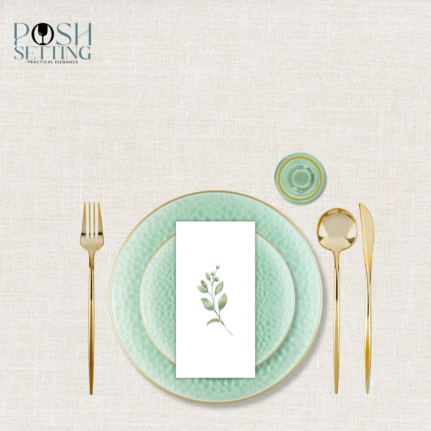 Premium Green & Gold Disposable Plastic Party Tableware Set - Elegant Hammered Design for Weddings, Birthdays & Special Events