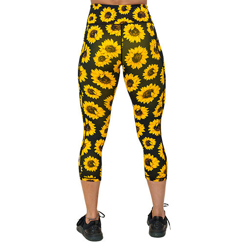 Sunflower Print High Waist Yoga Leggings for Women - Comfortable Workout Pants for Running, Gym & Lounge Wear