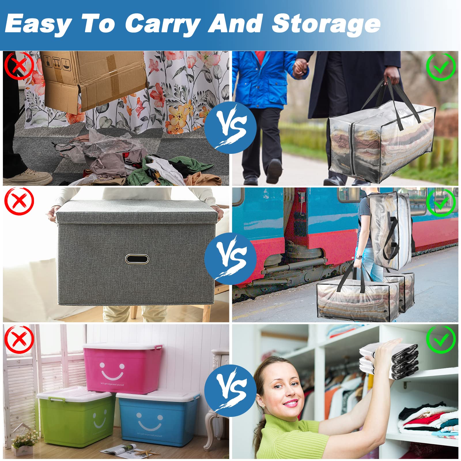 90L Moving Bags - 8 Pack Clear Heavy Duty Extra Large Storage Bags for Clothes with Backpack Straps & Strong Handles - Waterproof Travel Packing Bags for College, Moving, Christmas Storage & Travel Organization