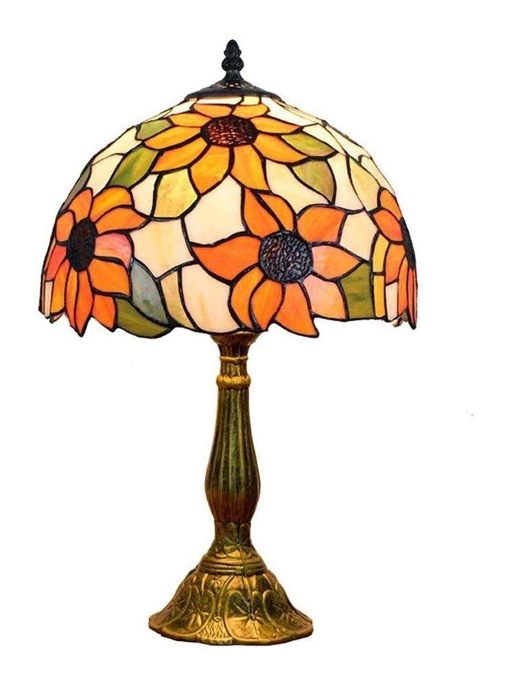 Vintage Tiffany Style Sunflower Stained Glass Table Lamp - 30-49cm Handcrafted Night Light for Bedroom, Living Room & Office Decor