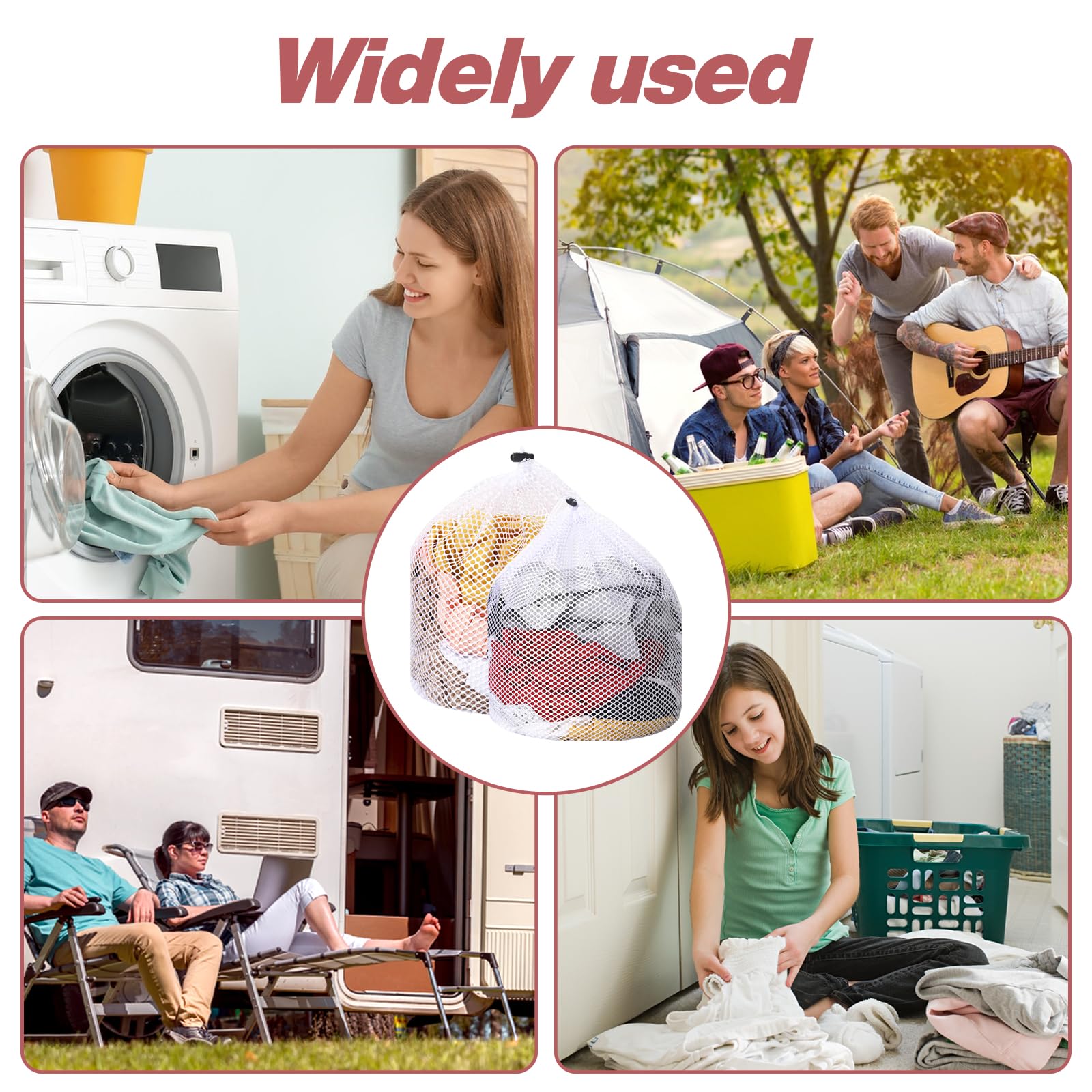 2-Pack White Mesh Laundry Bags for Socks & Delicates - 12x16 & 16x20 Inch Machine Washable Drawstring Garment Bags - Perfect for Travel, Dorm, Hotel & Home Laundry Storage (Ideal for Organizing Socks, Underwear & Delicate Items)