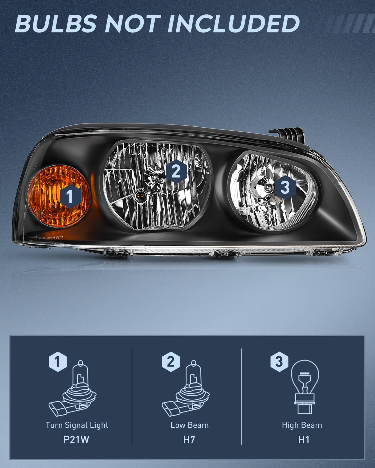 2004-2006 Hyundai Elantra Headlight Assembly - Black Housing with Amber Reflector - Replacement for Driver & Passenger Side - Perfect for Night Driving & Foggy Conditions