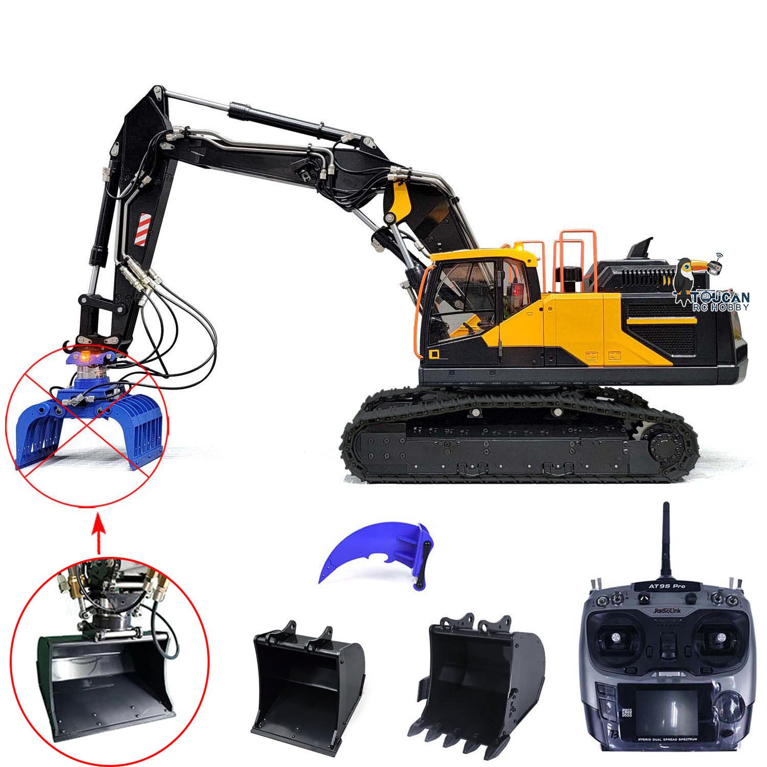 1:14 Scale MTMODEL EC380 Metal Hydraulic Tracked Excavator RC Construction Vehicle - 3 Arms Heavy Duty Digger Machine for Construction Site Simulation & RC Hobby Enthusiasts