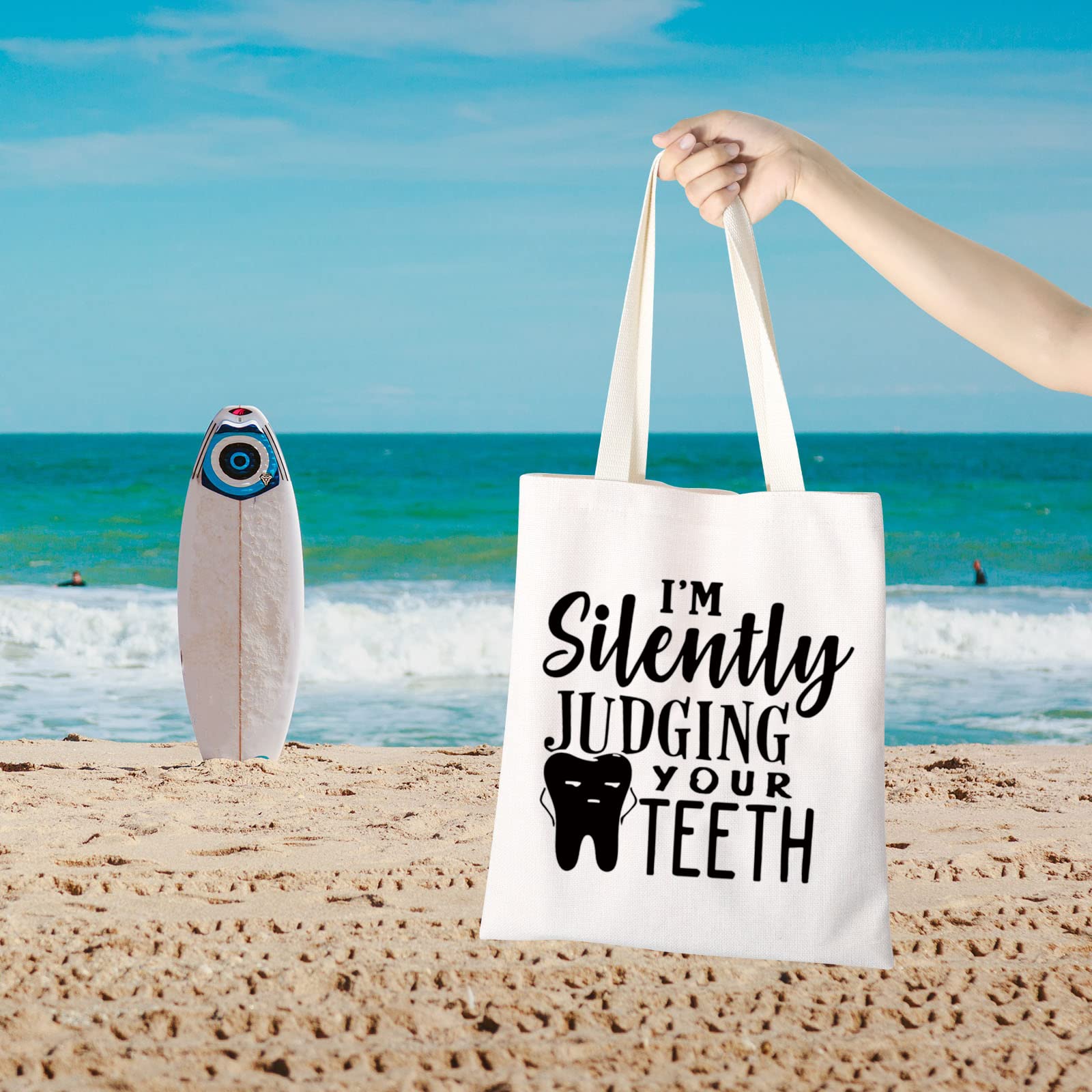 Dentist Gift for Dental Hygienist & Assistant - Funny 'I'm Silently Judging Your Teeth' Graduation Tote Bag - Perfect for Dental School Graduates, Appreciation Gifts & Office Humor