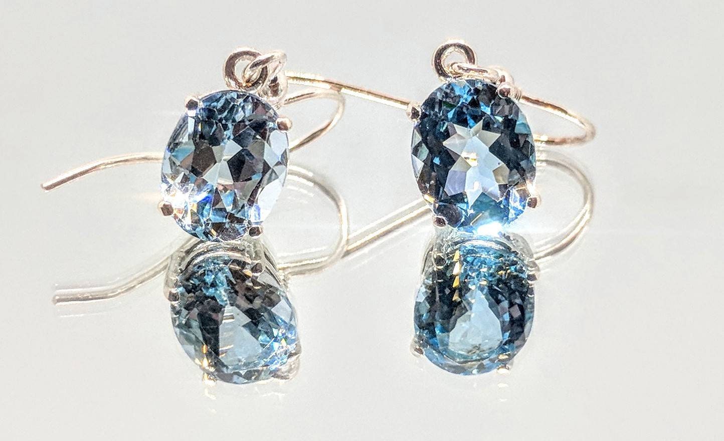 Natural Blue Topaz Dangle Earrings - Solid Sterling Silver or 14K Gold (Yellow/White/Rose) | 7x5mm & 10x8mm Oval Cut | December Birthstone Jewelry | French Wire Hoop Earrings for Women | Perfect Gift for Birthday, Anniversary & Special Occasions