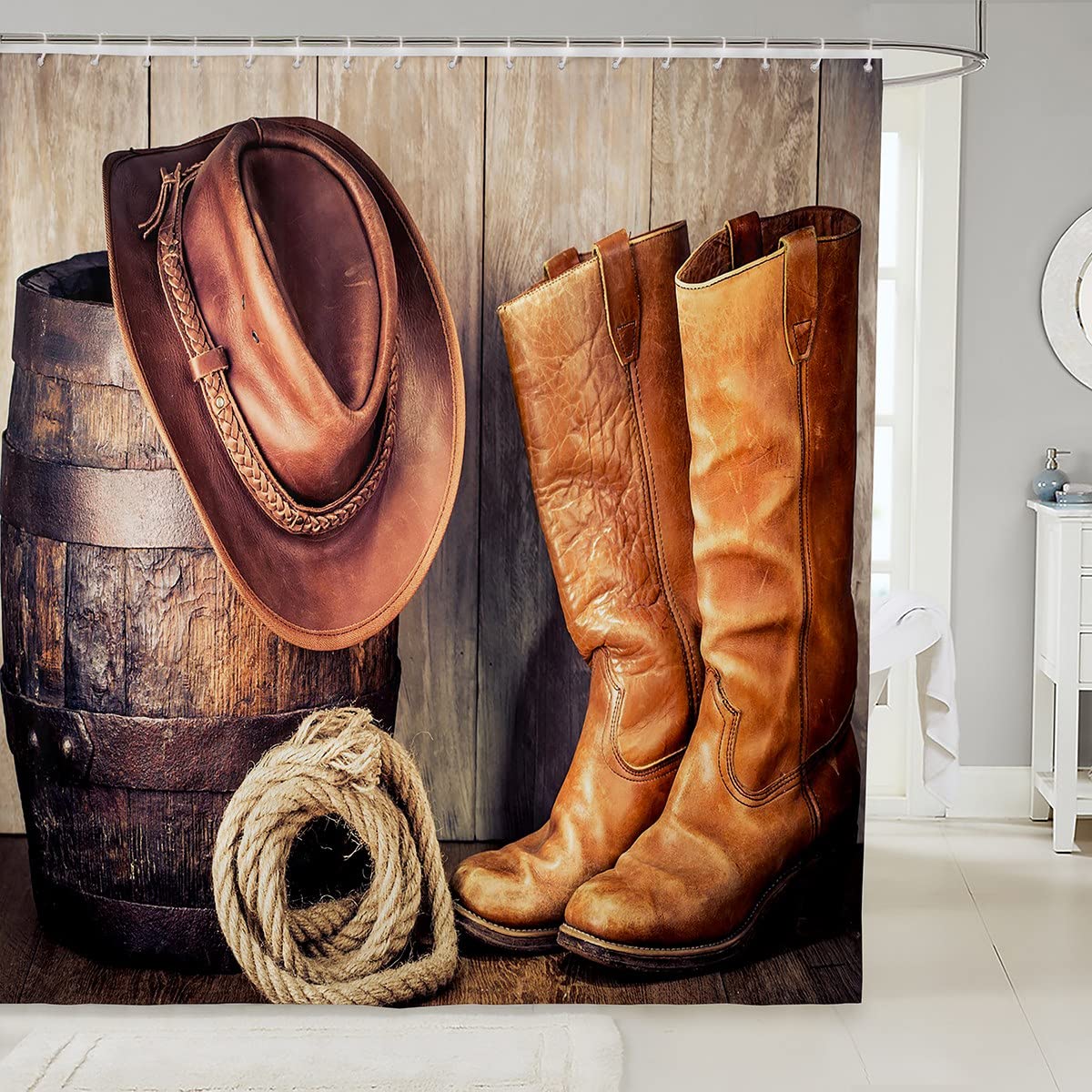Wild West Cowboy Shower Curtain - Western Decor Bathroom Set with Grunge Design, Waterproof Rodeo Style for Teens & Kids (72x78 Inches) - Perfect for Ranch, Farmhouse, or Cowboy-Themed Bathrooms