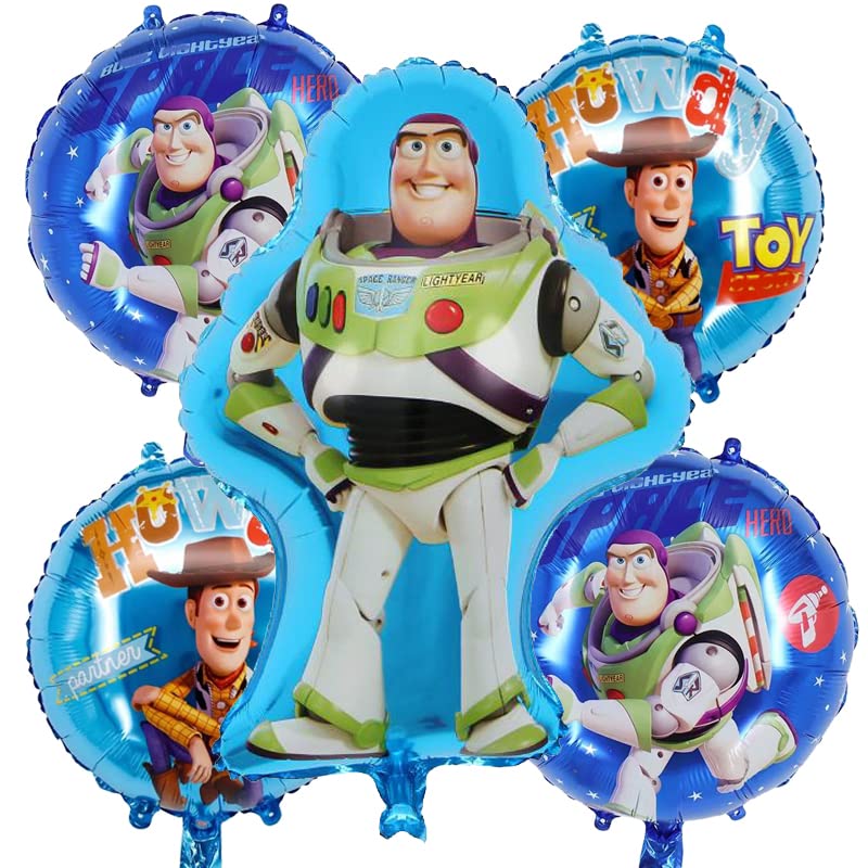 LOVSONG 5-Pack Toy Story Balloons Set - Buzz Lightyear & Woody Balloons for Birthday Party Decorations | Perfect for Disney Themed Parties, Baby Showers, and Kids Celebrations