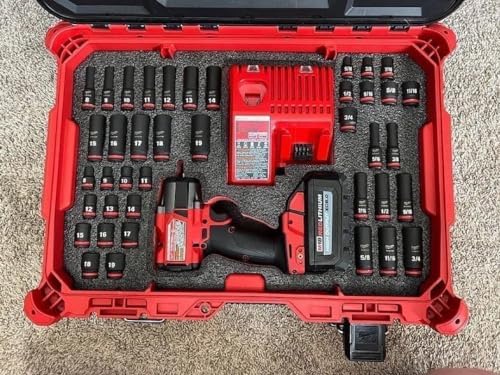 Kaizen Foam Insert Compatible with Milwaukee Packout 48-22-8424 | 57mm Thick Tool Box Organizer | Customizable Black/Red Foam for Power Tools | Perfect for Workshop, Garage & Job Site Organization