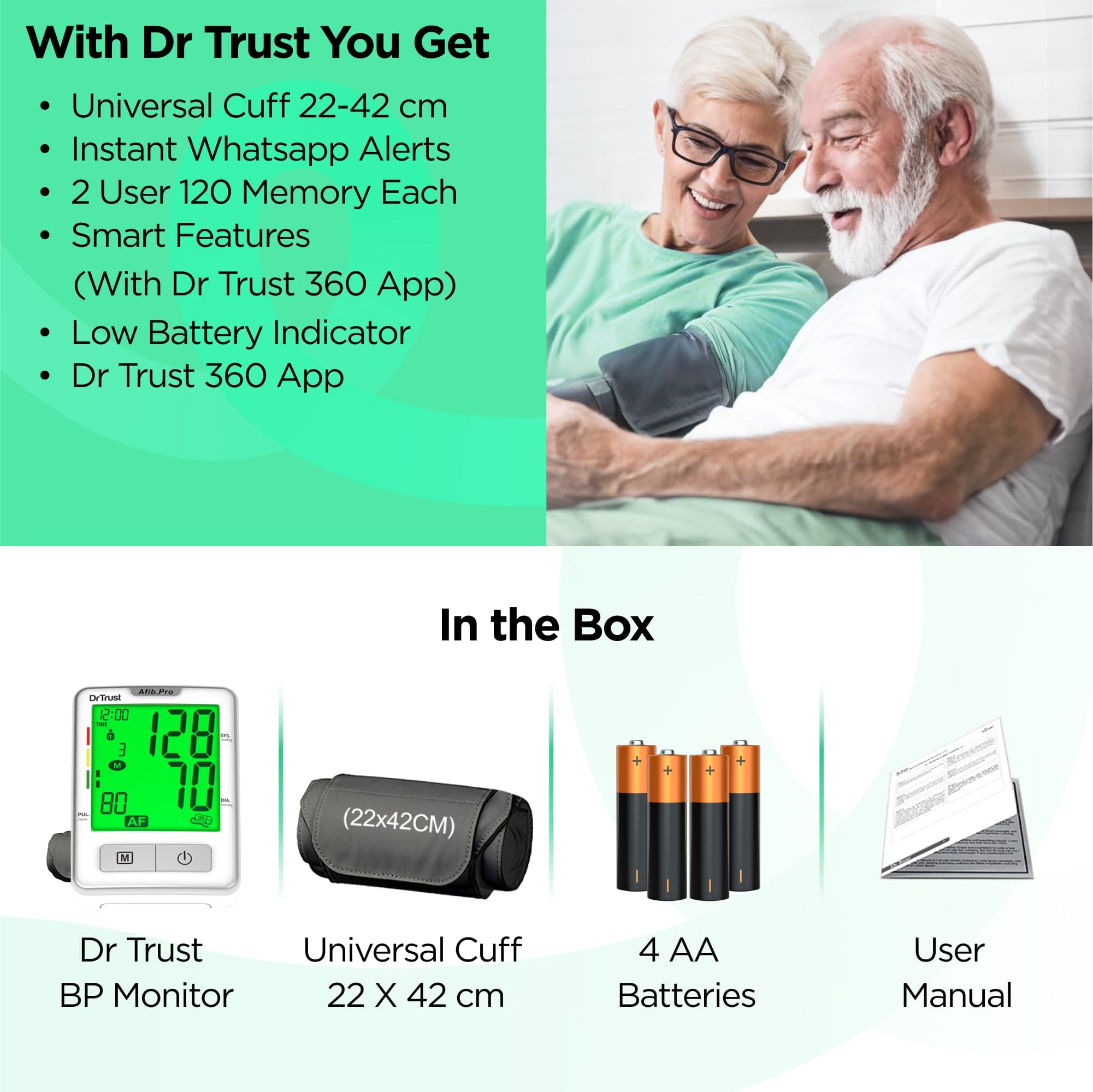 Dr Trust USA Afib Pro Atrial Fibrillation Digital Blood Pressure Monitor with Irregular Heartbeat Detection - Home Use for Heart Health Monitoring