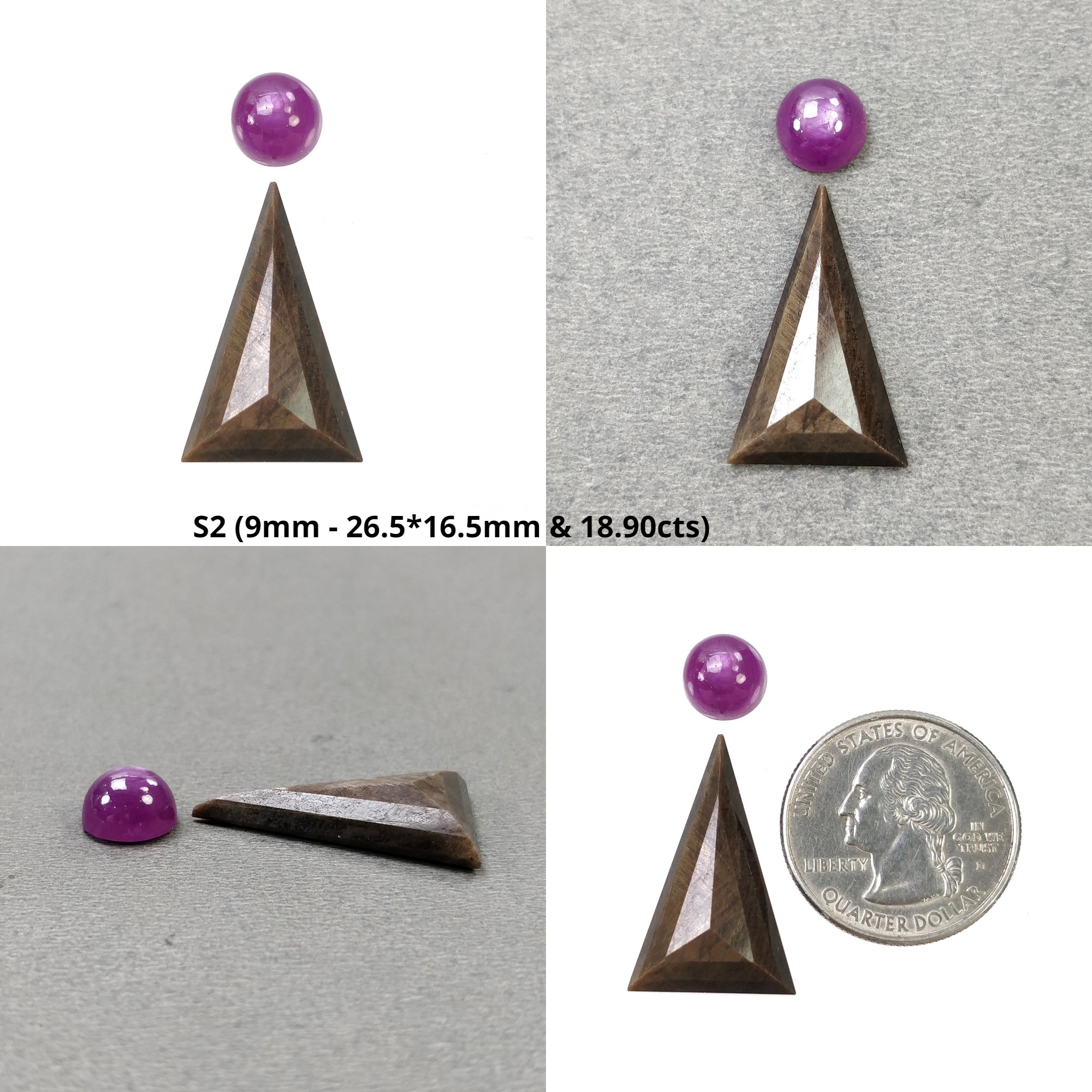 Natural Untreated Golden Brown Chocolate & Raspberry Sapphire Gemstone - Rose Step Cut & Cabochon 2pcs Triangle Shape for Jewelry Making, Engagement Rings & Unique Gifts