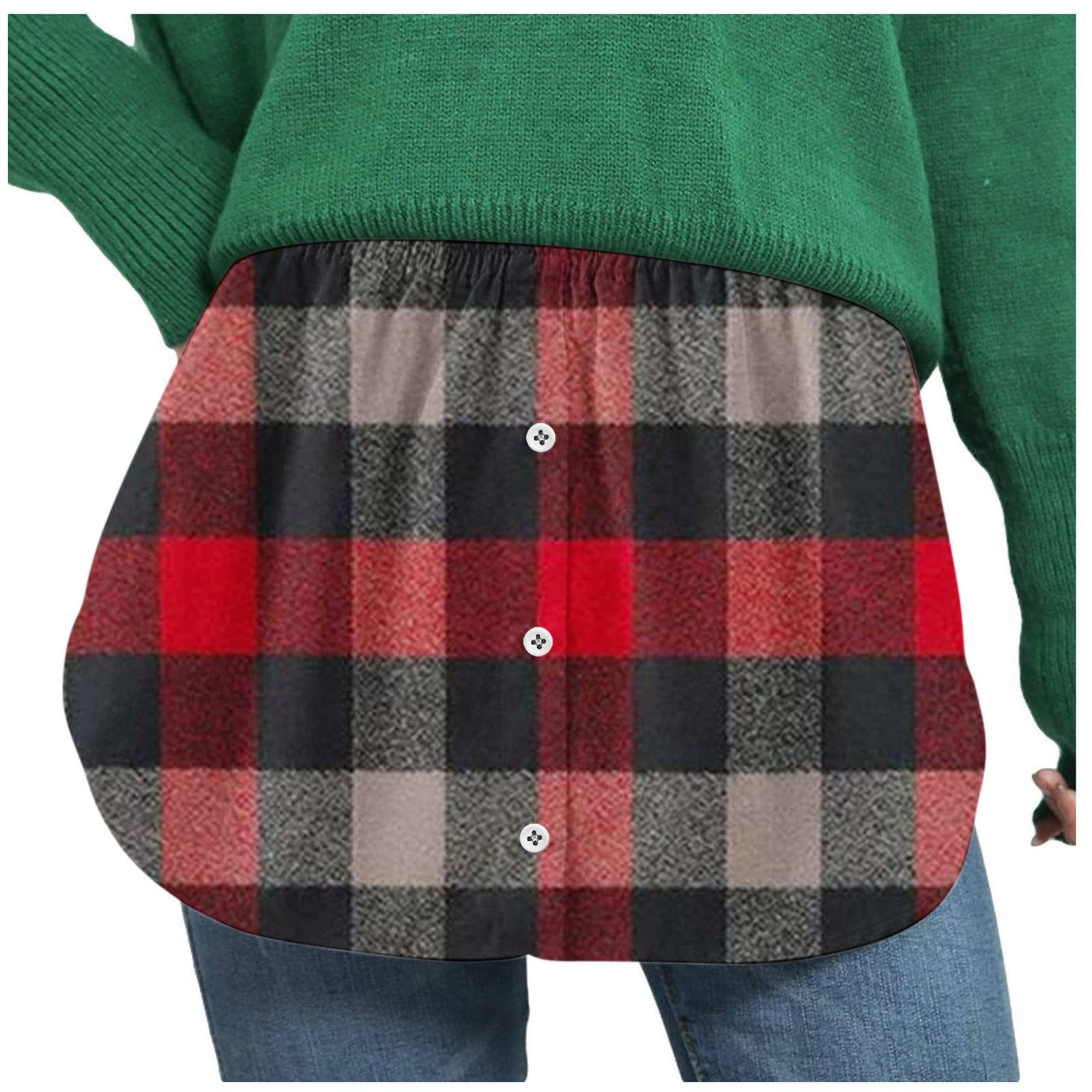 Plus Size Women's Shirt Extender - Plaid Print Layering Mini Skirt Fake Hem - Perfect for Layering Tops & Dresses | Office Wear, Casual Outfits, Fashion Styling