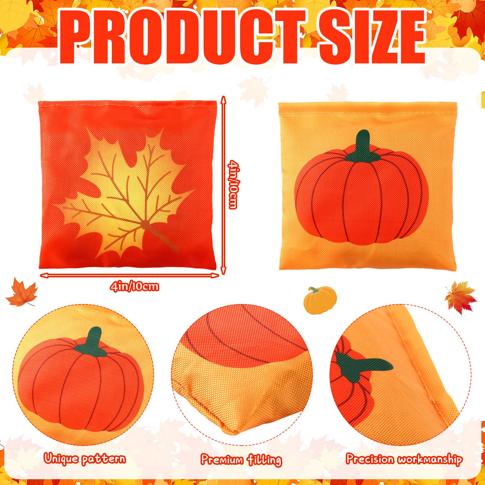 12 Pack Thanksgiving Bean Bags Set - Halloween Pumpkin & Maple Leaf Cornhole Toss Game Bags for Christmas Parties, Outdoor Yard Games, and Holiday Festivities (Durable Tossing Bags for Adults & Kids)