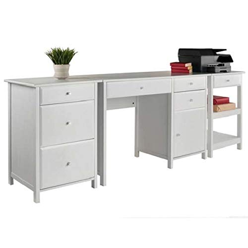 Set of 3 White Modern Delta Wooden Home Office Furniture - Stylish Workspace Desk & Storage for Small Spaces