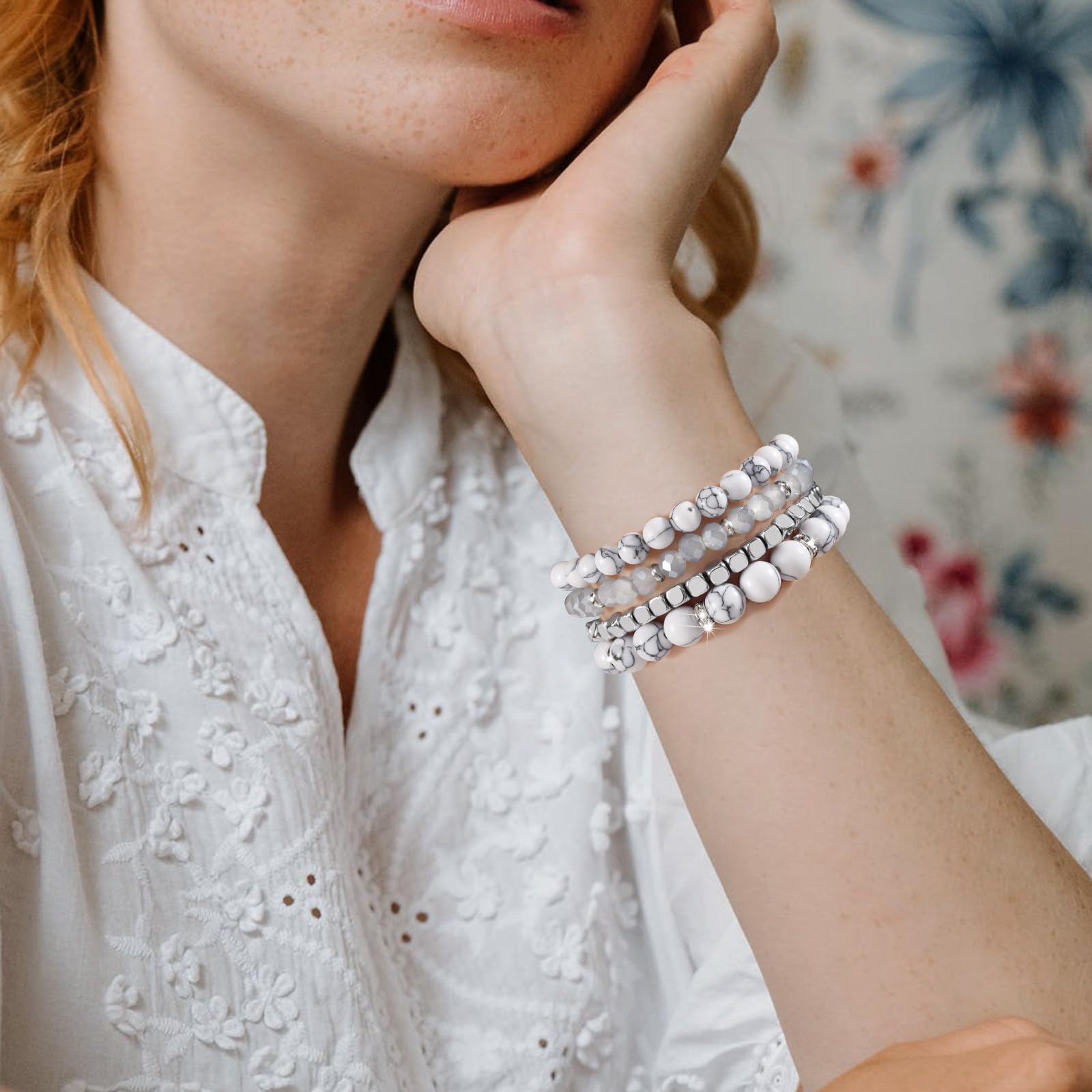 Natural Stone Beaded Stretch Bracelet Compatible with Apple Watch 38mm/40mm/41mm/42mm/44mm/45mm - Handmade Adjustable Strap for Women, iWatch Series 9/8/7/6/5/4/3/2/1/SE - Perfect for Office, Yoga & Casual Wear