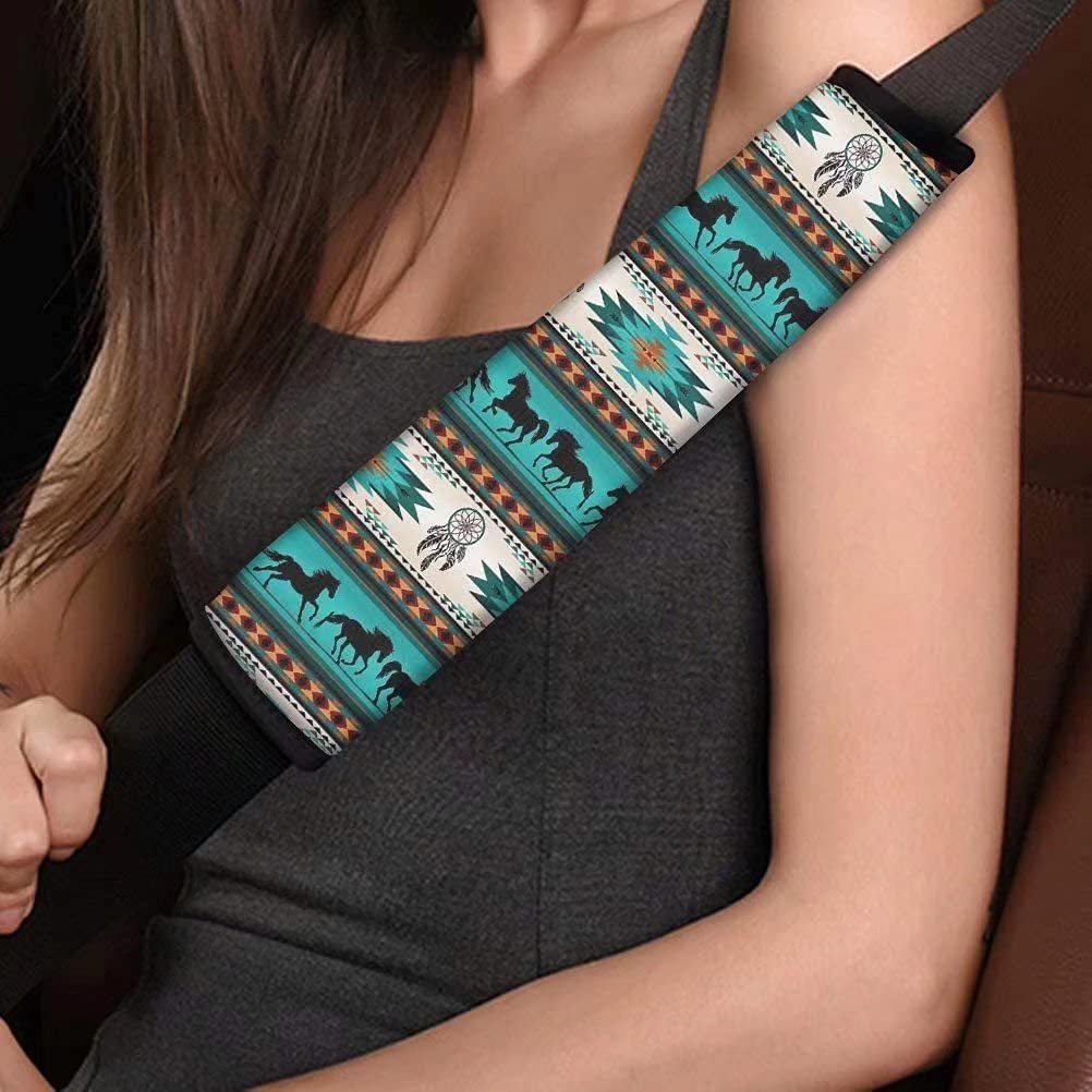 Bulopur Aztec Tribal Running Horse Geometric Print Car Seat Belt Covers - Soft & Durable Shoulder Pads for Women & Adults | Comfortable Driving Accessories for Long Trips & Daily Commute