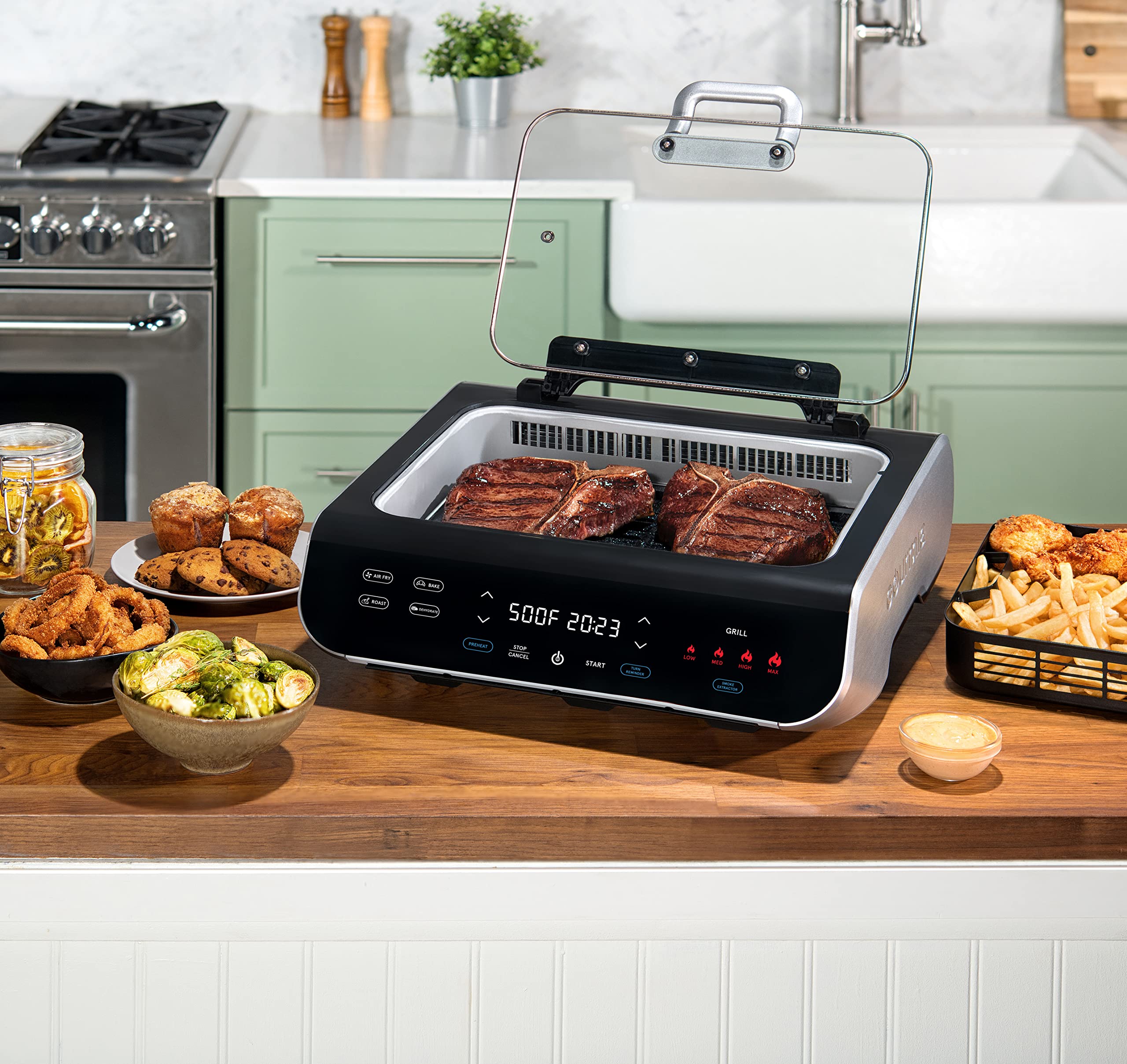 Gourmia Smokeless Indoor Grill & Air Fryer - 6QT Nonstick Electric Grill for Korean BBQ & Raclette