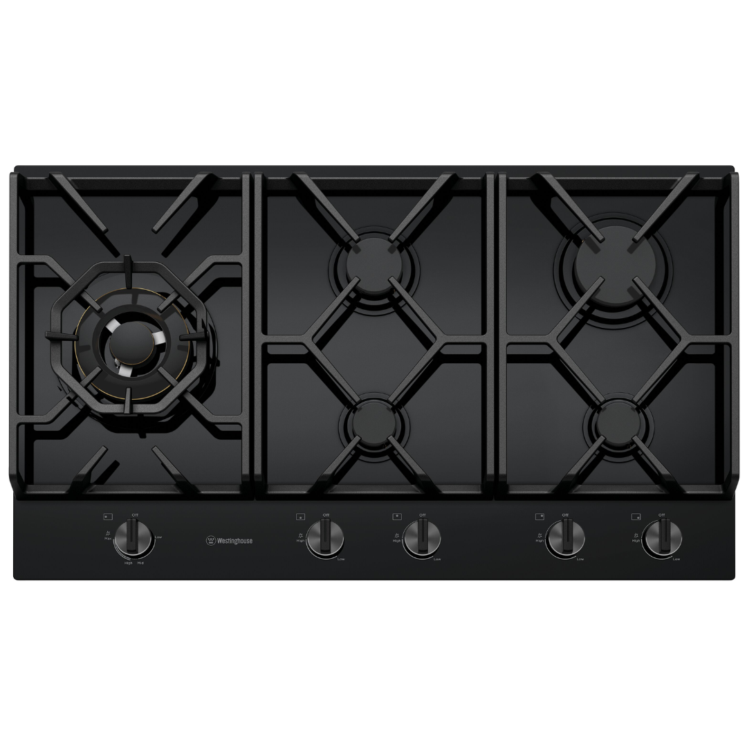 Westinghouse WHG959BD 90cm 5 Burner Gas Cooktop - Professional Stainless Steel Stovetop for Home Kitchen Cooking, Grilling & Entertaining