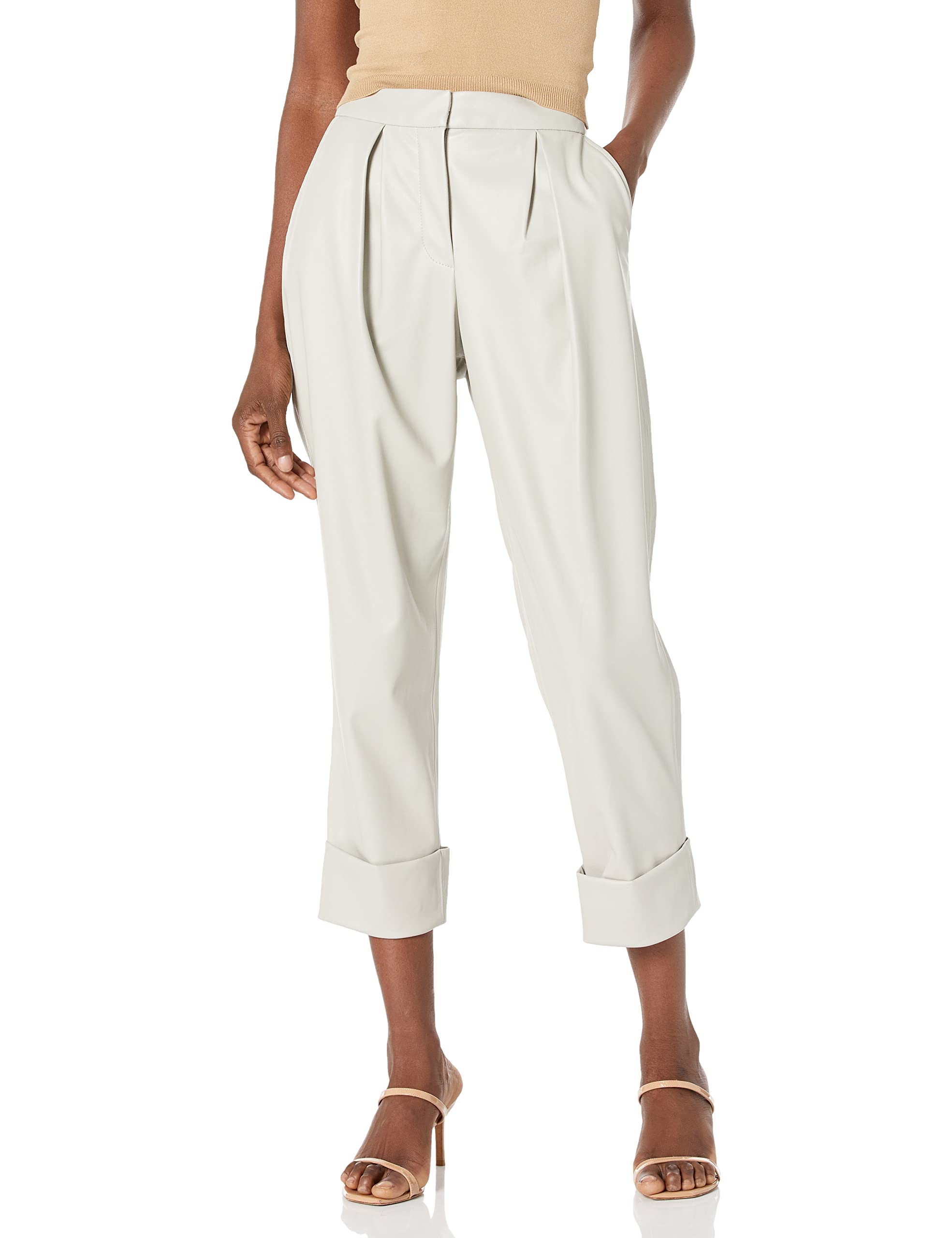 Trina Turk Women's Vegan Leather Cropped Pants - High Waisted Stretch Faux Leather Trousers for Work, Office & Night Out | Comfortable & Stylish Vegan Fashion