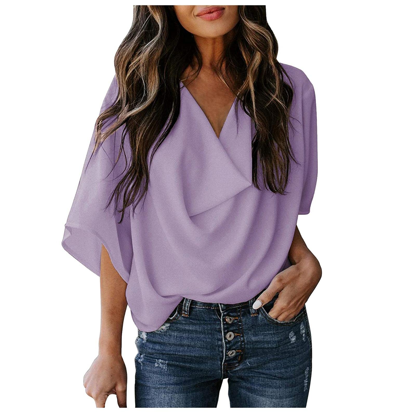 NREALY Women's Polka Dot 3/4 Sleeve V-Neck Blouse - Casual Office Work Tops for Ladies | Perfect for Business Casual, Date Night & Spring Outfits