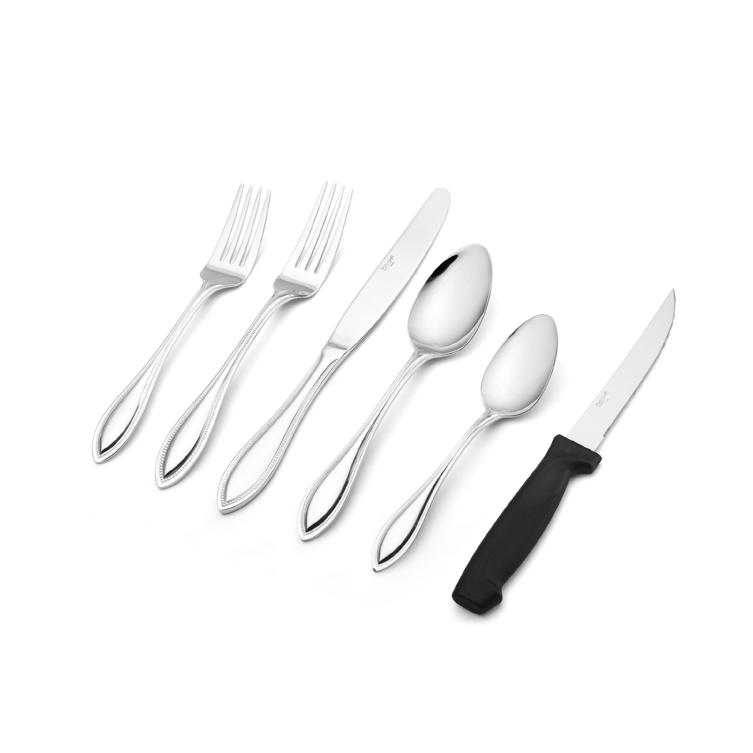 Pfaltzgraff American Bead 53-Piece Stainless Steel Flatware Set with Serving Utensils & Steak Knives - 8-Person Dinnerware Set in Silver for Formal Dining, Holiday Entertaining & Wedding Registry