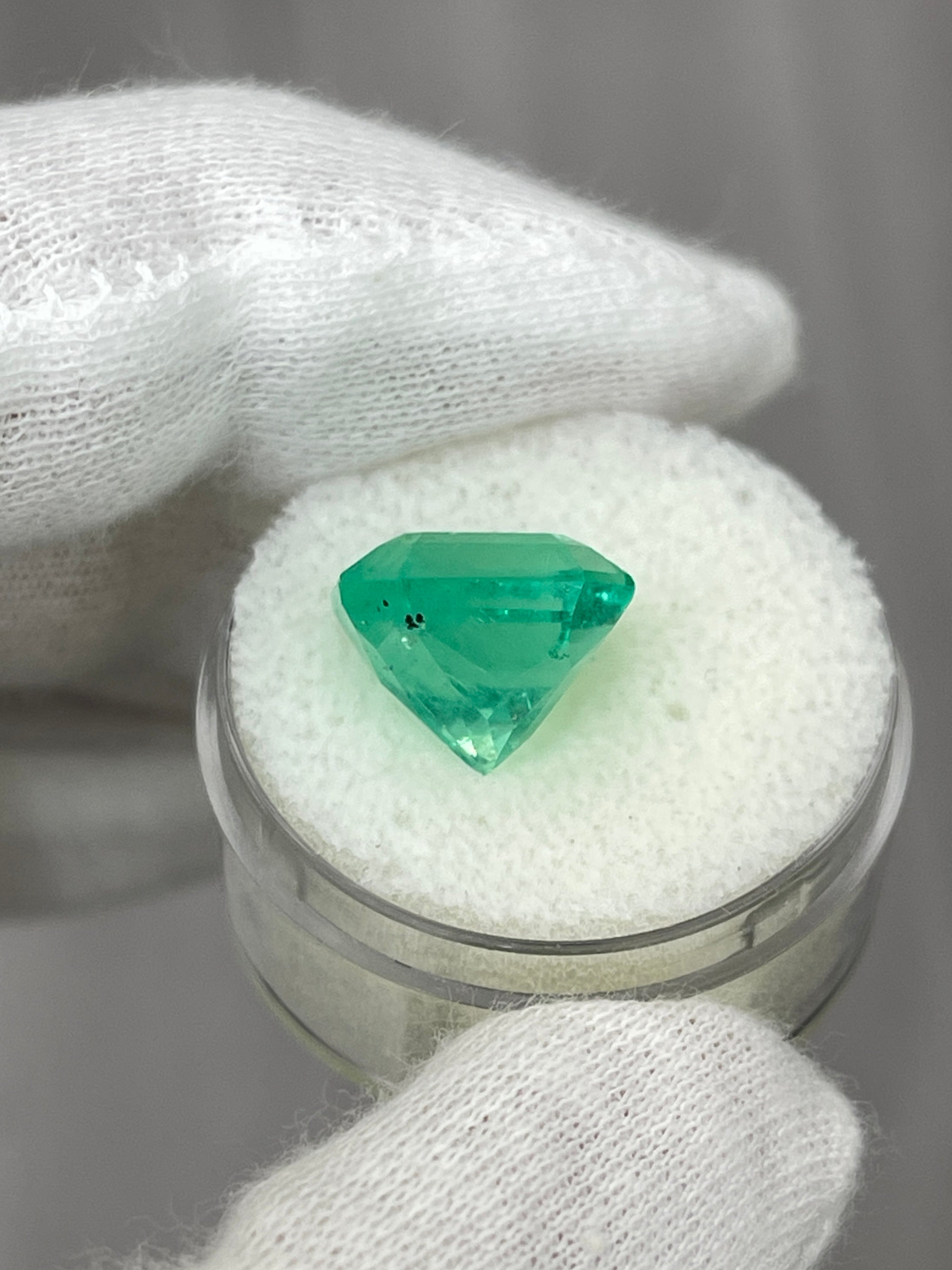 7.76 Carat 12x11mm Yellowish Green Natural Loose Colombian Emerald Asscher Cut Gemstone for Jewelry Making, Engagement Rings & Collector's Items