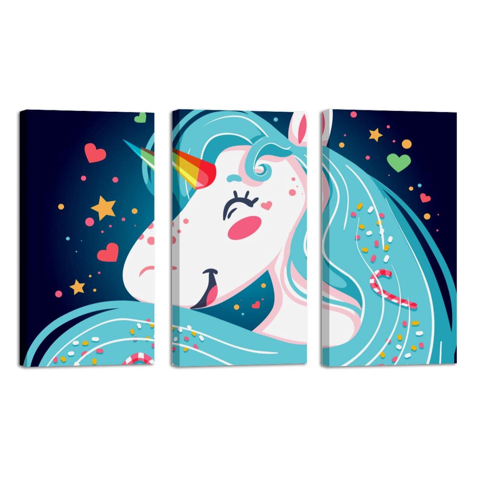 3 Panel Framed Canvas Wall Art - Magical Unicorn Love Candy Oil Painting - Home & Office Decor - 8