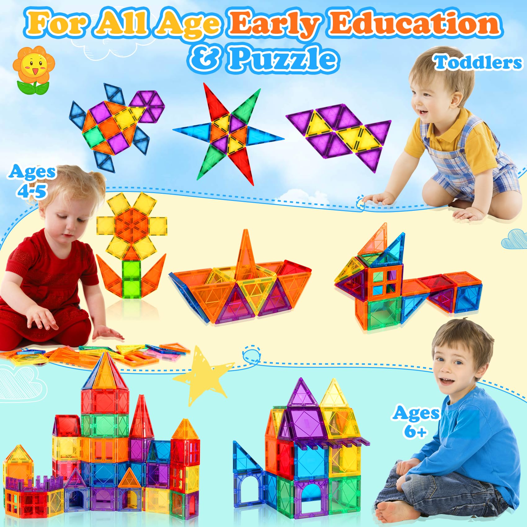 Magnetic Building Blocks for Kids Ages 3-7 | STEM Learning Construction Toys | 3D Educational Toys for Boys & Girls | Perfect for Classroom, Home Play & Creative Development