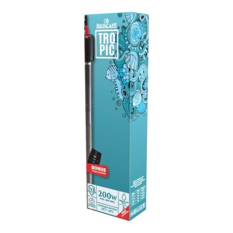Bioscape Tropic 200W Aquarium Heater for 53-79 Gallon Fish Tanks (200-300L) | Submersible Water Heater for Tropical Fish, Saltwater & Freshwater Aquariums | Perfect for Home, Office & Pet Stores