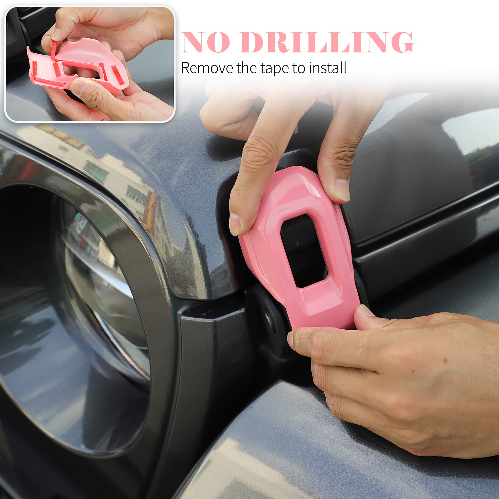 CheroCar Jeep Hood Lock Latches Cover & Catch Brackets - Exterior Accessories & Decoration Stickers Compatible with 2018-2021 Jeep Wrangler JL/JLU & 2020-2021 Gladiator JT (Pink) - Off-Road Protection & Style Upgrade