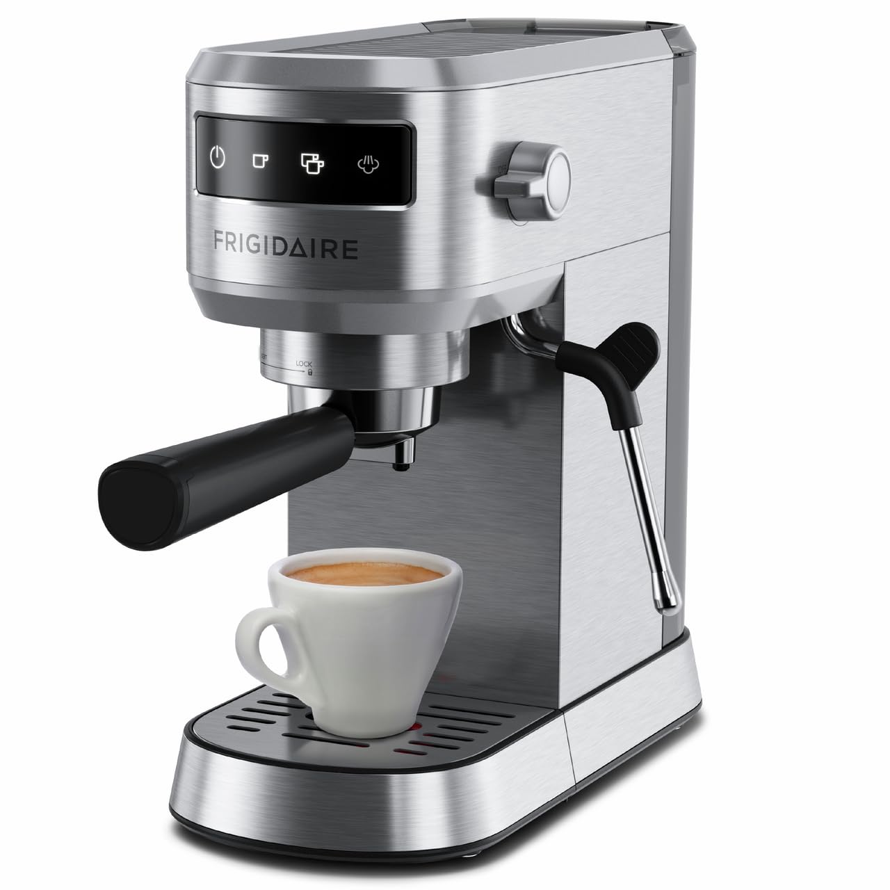 Frigidaire 20 Bar Compact Espresso Machine with Milk Frother & Tamper - Stainless Steel Coffee Maker for Cappuccino, Latte & Espresso - Perfect for Home, Office & Coffee Shop Use