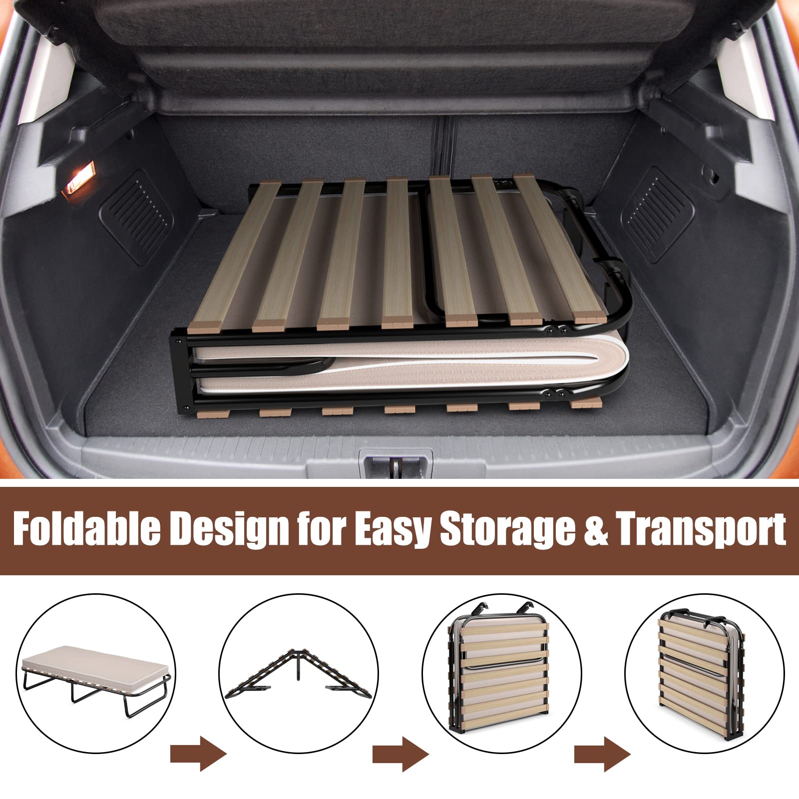 KOMFOTT Foldable Guest Bed with Memory Foam Mattress - Sturdy Metal Frame Space Saving Folding Sleeper Sofa | Portable Bed for Home, Office & Travel | Made in Italy | Perfect for Spare Rooms, Sleepovers & Temporary Accommodation