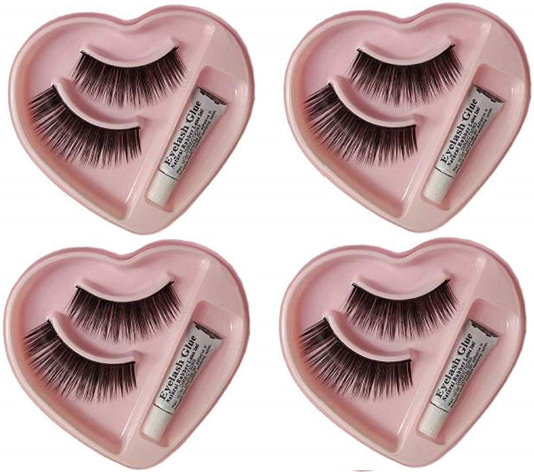 ClubBeauty Black Long False Eyelashes with Glue - Natural Looking Voluminous Lashes for Dramatic Eye Makeup - 4 Pairs Combo Pack - Perfect for Parties, Weddings, and Special Occasions