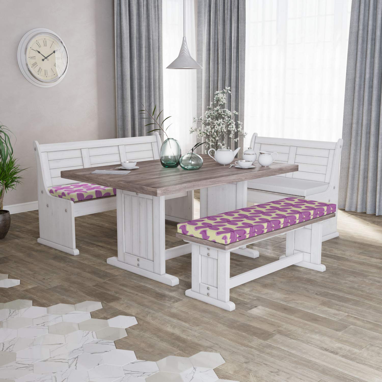 Ambesonne 2-Piece Mauve Bench Cushion Set with Floral Bouquet Design - 45