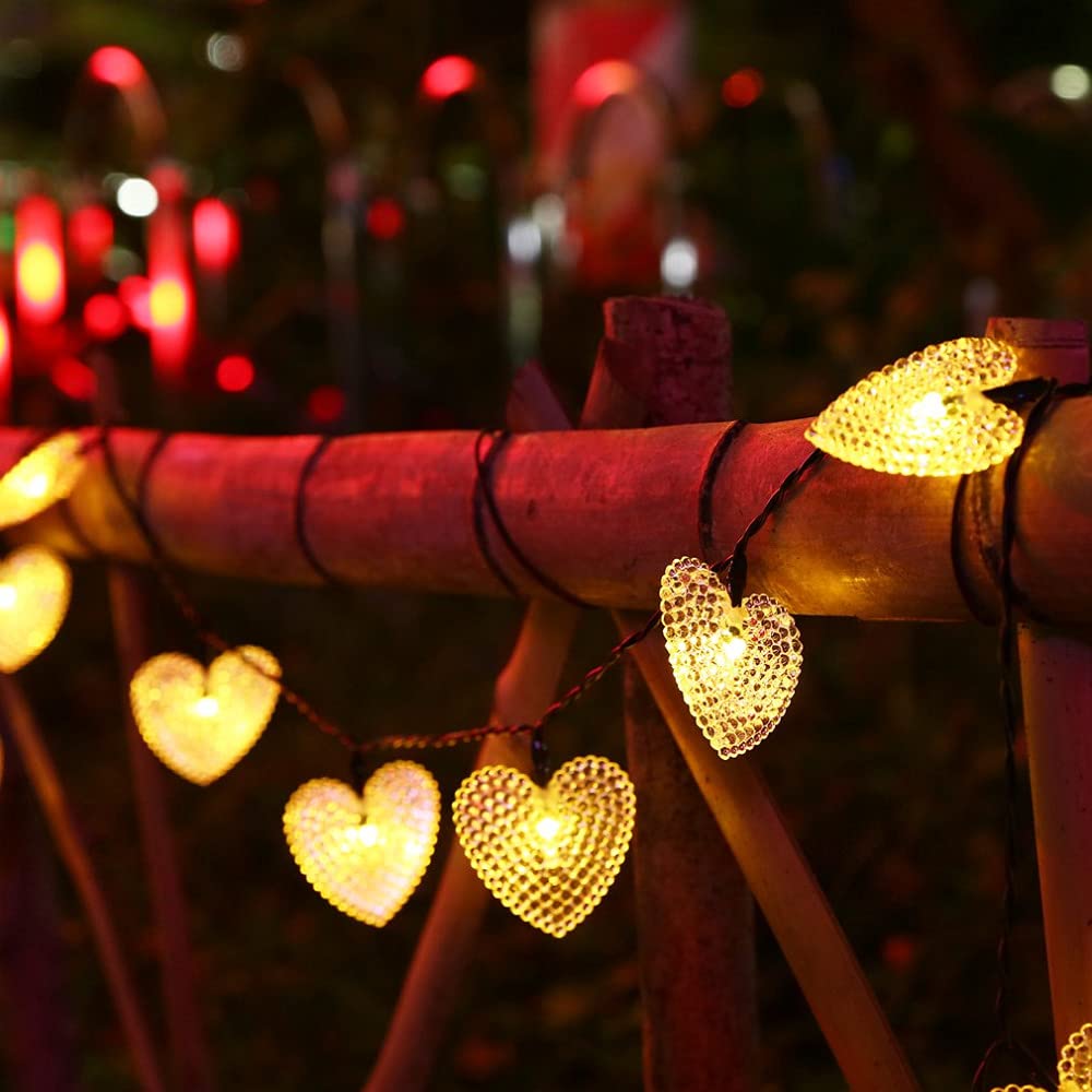 Solar Heart String Lights - 20ft Waterproof 30 LED Heart-Shaped Outdoor Lights with 8 Lighting Modes | Solar Powered Fairy Lights for Garden, Pathway, Wedding, Party & Christmas Decor (Warm White) | Perfect for Romantic Backyard, Patio, and Holiday Celebrations