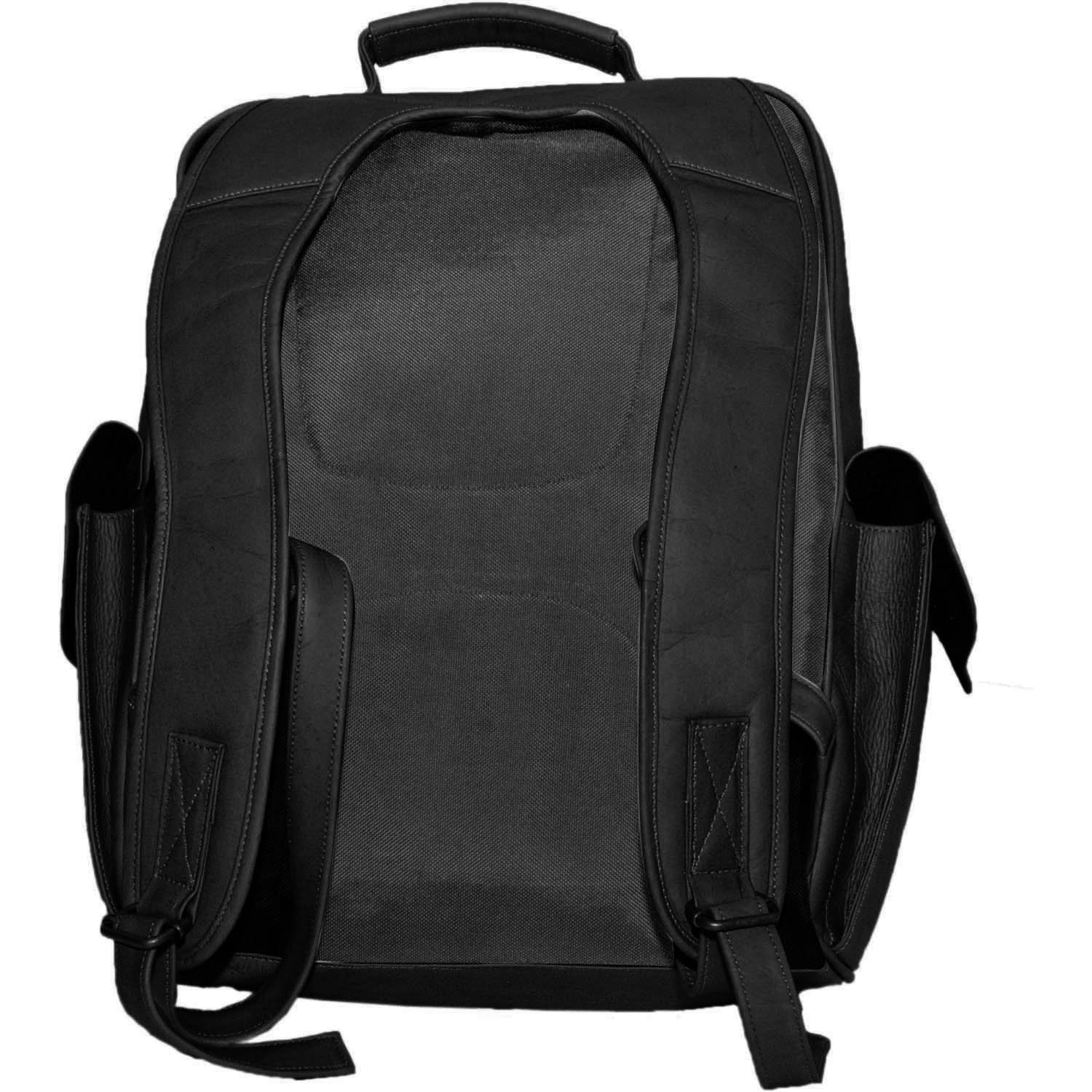 NHL Black Leather Large Laptop Backpack for Men & Women - Durable 17 Inch Computer Bag for Work, Travel & School - Spacious USB Charging Port Business Backpack